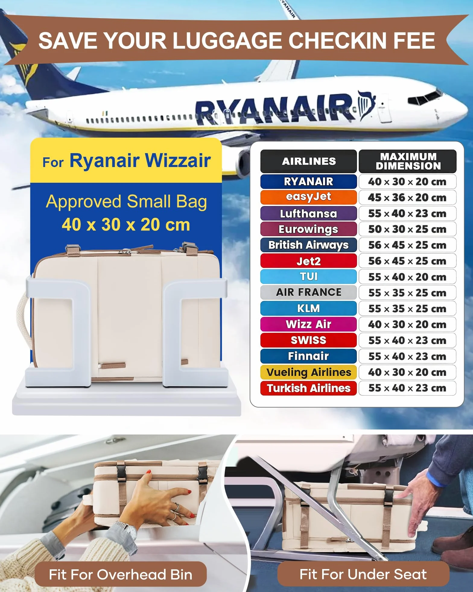 SZLX Torba Kabinowa Ryanair 40x20x25 na Bagaż Podręczny z Kieszenią na Laptopa Plecak Podróżny dla Kobiet Plecak Podróżny Easyjet Bag 45x36x20 Plecak Damski Miejski Wodoodporny Plecak Samolotowy