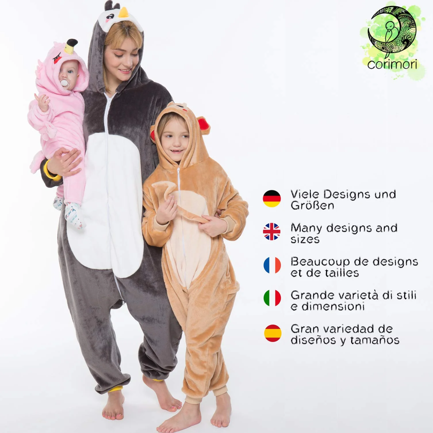 corimori 1852 (10+ wzorów) jednoczęściowy kombinezon zimowy z kapturem Kigurumi dorośli