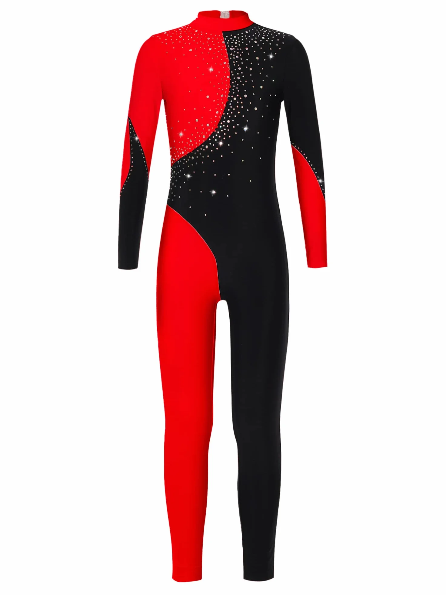 CHICTRY Strój sportowy na całe ciało, dziewczęcy, z długim rękawem, do jazdy na łyżwiarstwie, stójka, body baletowe, brokatowe, trykot sportowy, kombinezon z wyciętym wycięciem