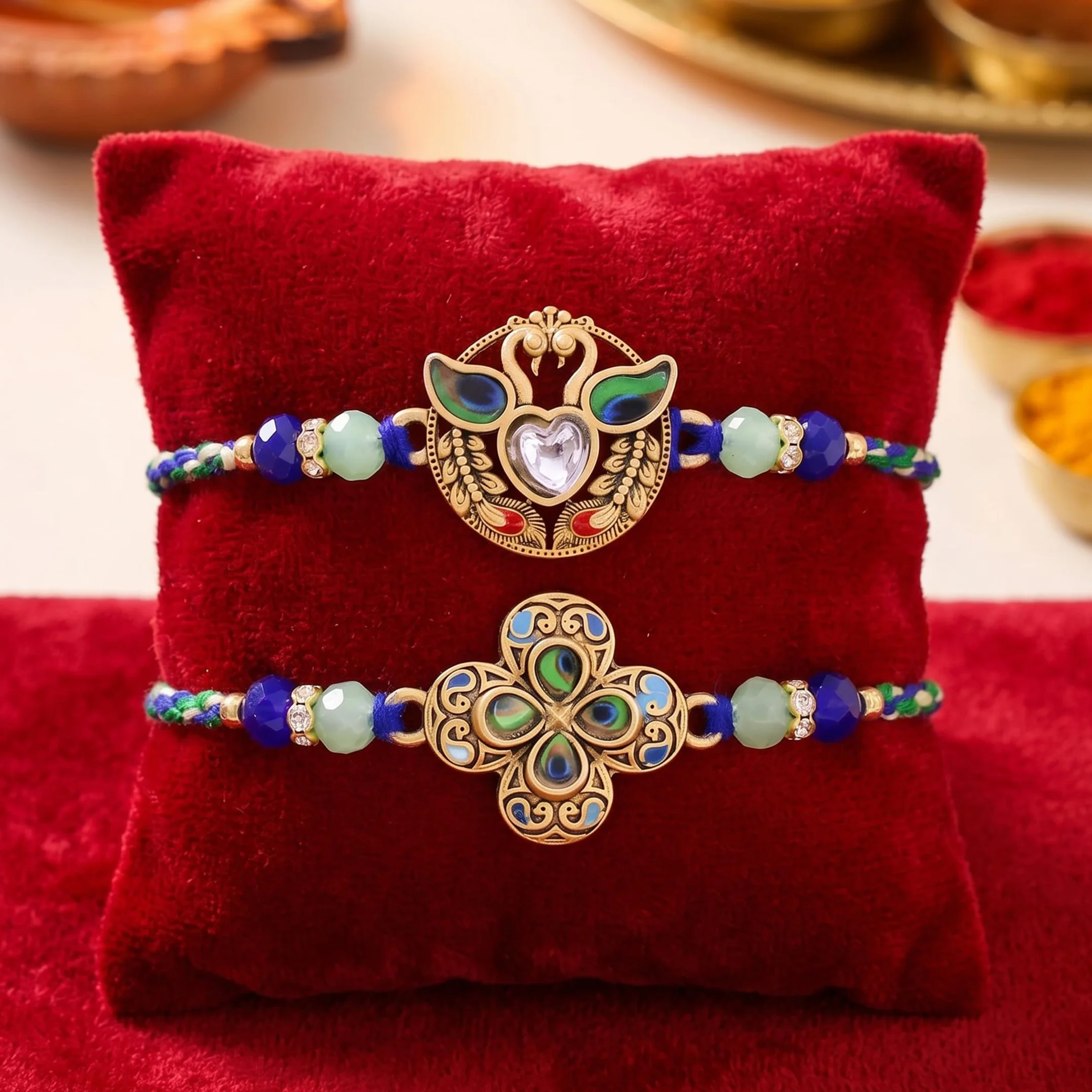 TIED RIBBONS Raksha Bandhan Rakhi for Brother Set of 2 Rakhi Set | Bhai Rakhi with Card | Roli Chawal Packet - Rakhi Bracelet for Brother Rakhi 2 Set | Rakhi for Bhaiya Bhai | Rakhi Thread