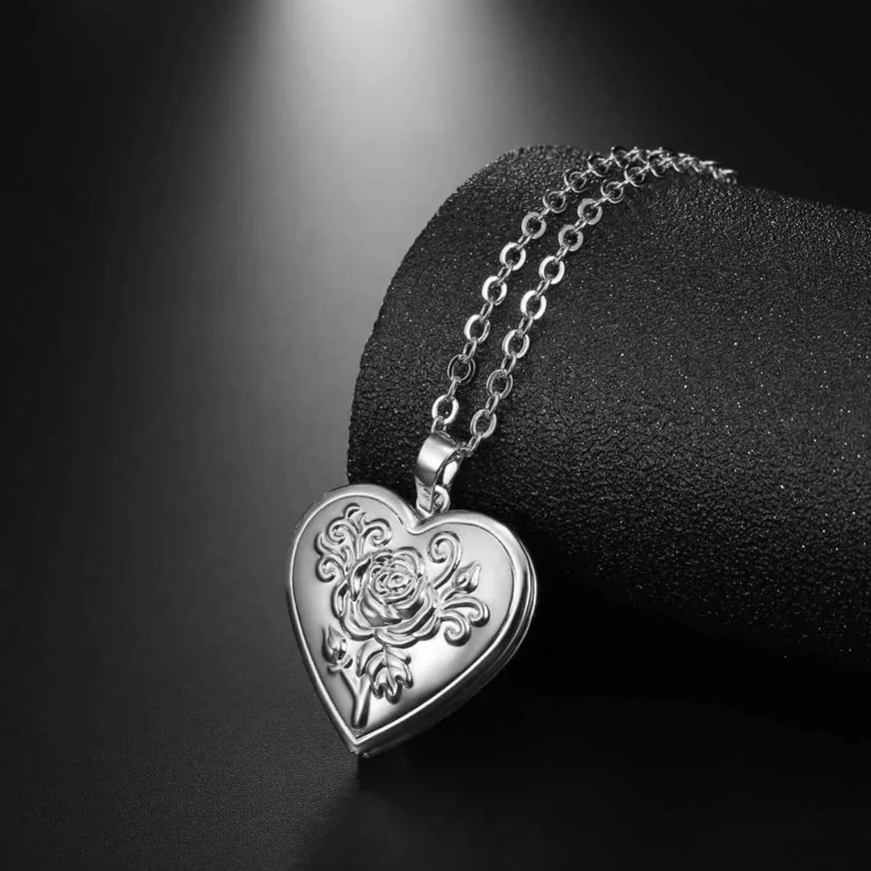 2 sztuki Love Heart Locket naszyjnik trzymający zdjęcia stal nierdzewna w kształcie serca wisiorek naszyjnik pamięć zdjęcie wisiorek naszyjnik dla kobiet dziewczyn - styl 4 srebrny