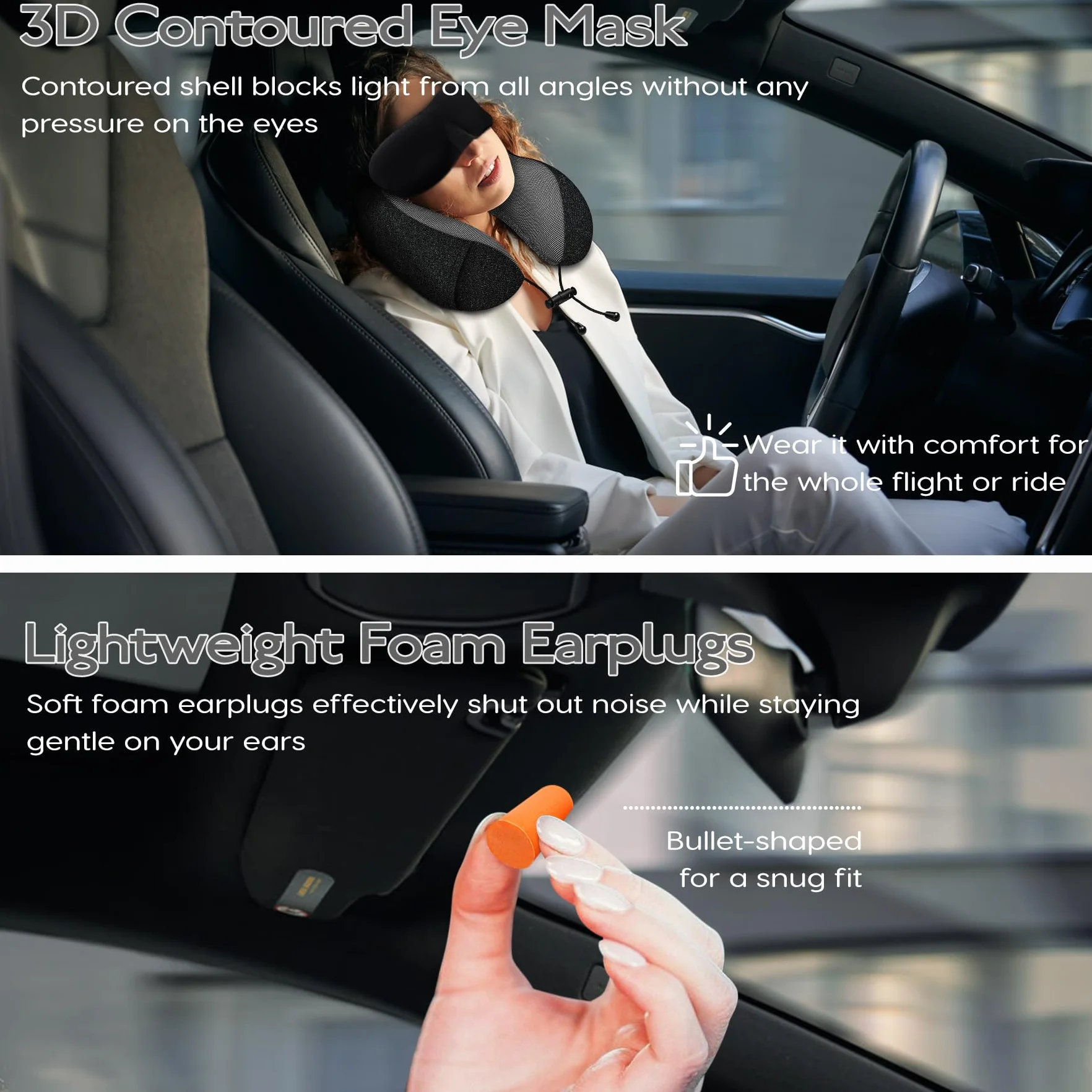 Poduszka pod kark do samolotu - poduszka podróżna 100% z pianki Memory Foam - przenośna poduszka lotnicza - z 3D maską do spania i zatyczkami do uszu - Idealna na fotel samolotowy, samochód, do