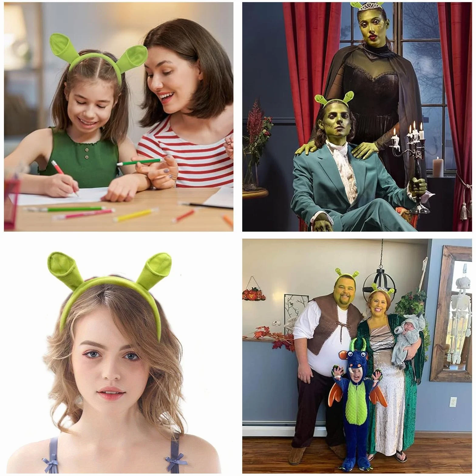 Shrek Ears, uszy dla Shreka, zielona opaska na głowę, opaska na głowę, na Halloween, Boże Narodzenie, przyjęcie, opaska na głowę, uszy zwierzęce, opaska na głowę