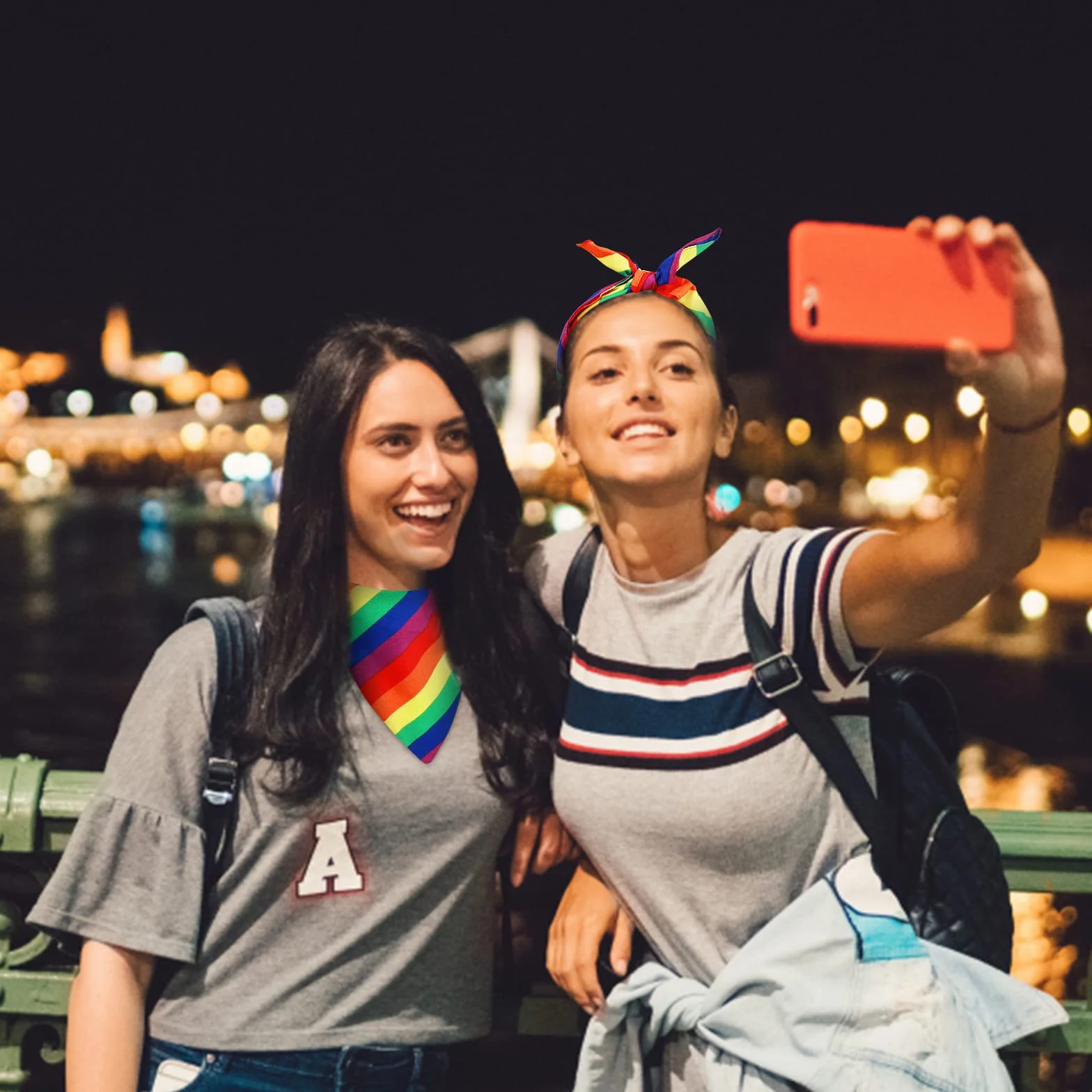2 x tęczowe bandany, kolorowe paski, kwadratowe, LGBT, Pride, bandana, akcesoria dla mężczyzn i kobiet, na imprezę gejowską, imprezę, imprezę, imprezę, kostium, akcesoria