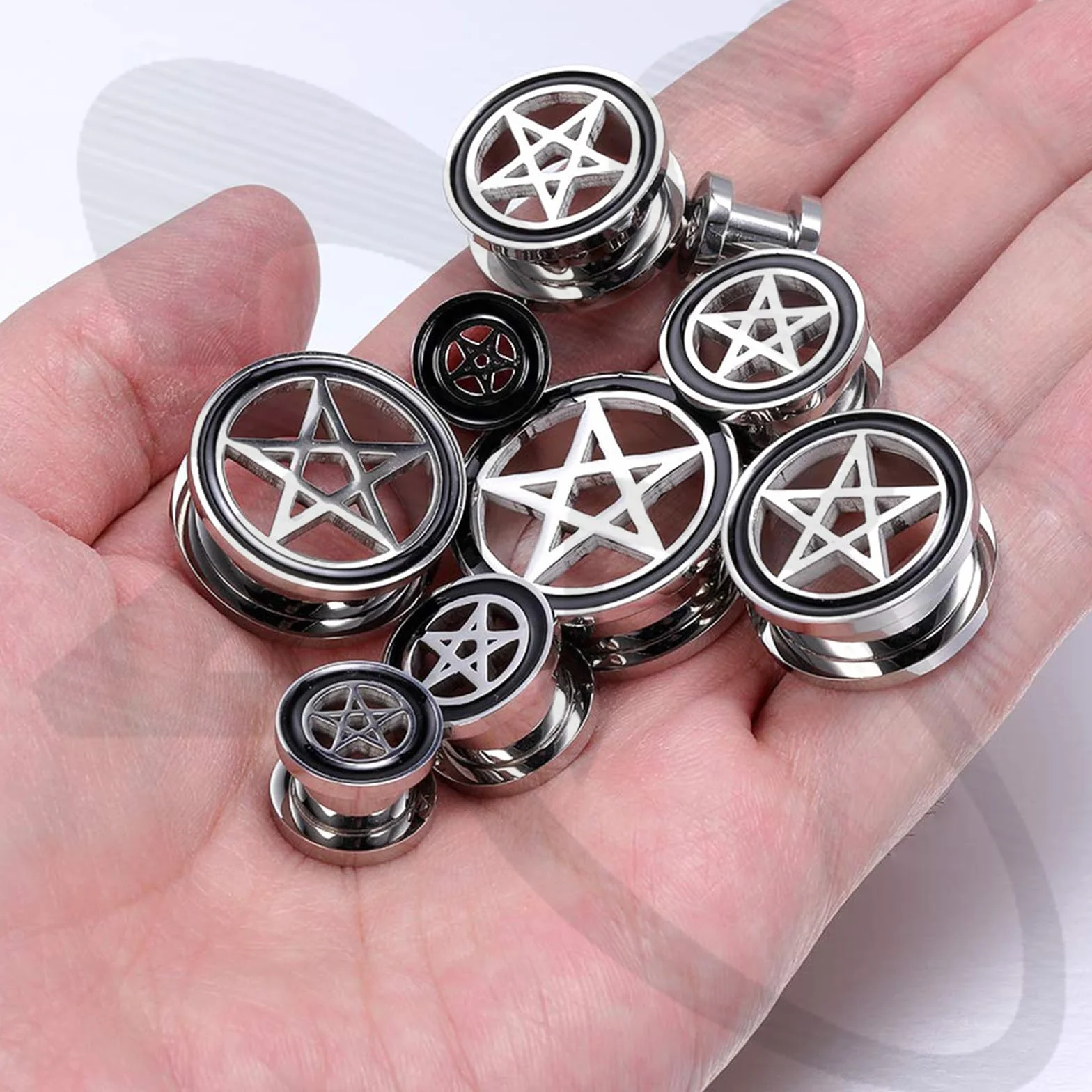 Pentagram Star Ear Plug Tunele Piercing ze stali nierdzewnej 316L do przekłuwania uszu