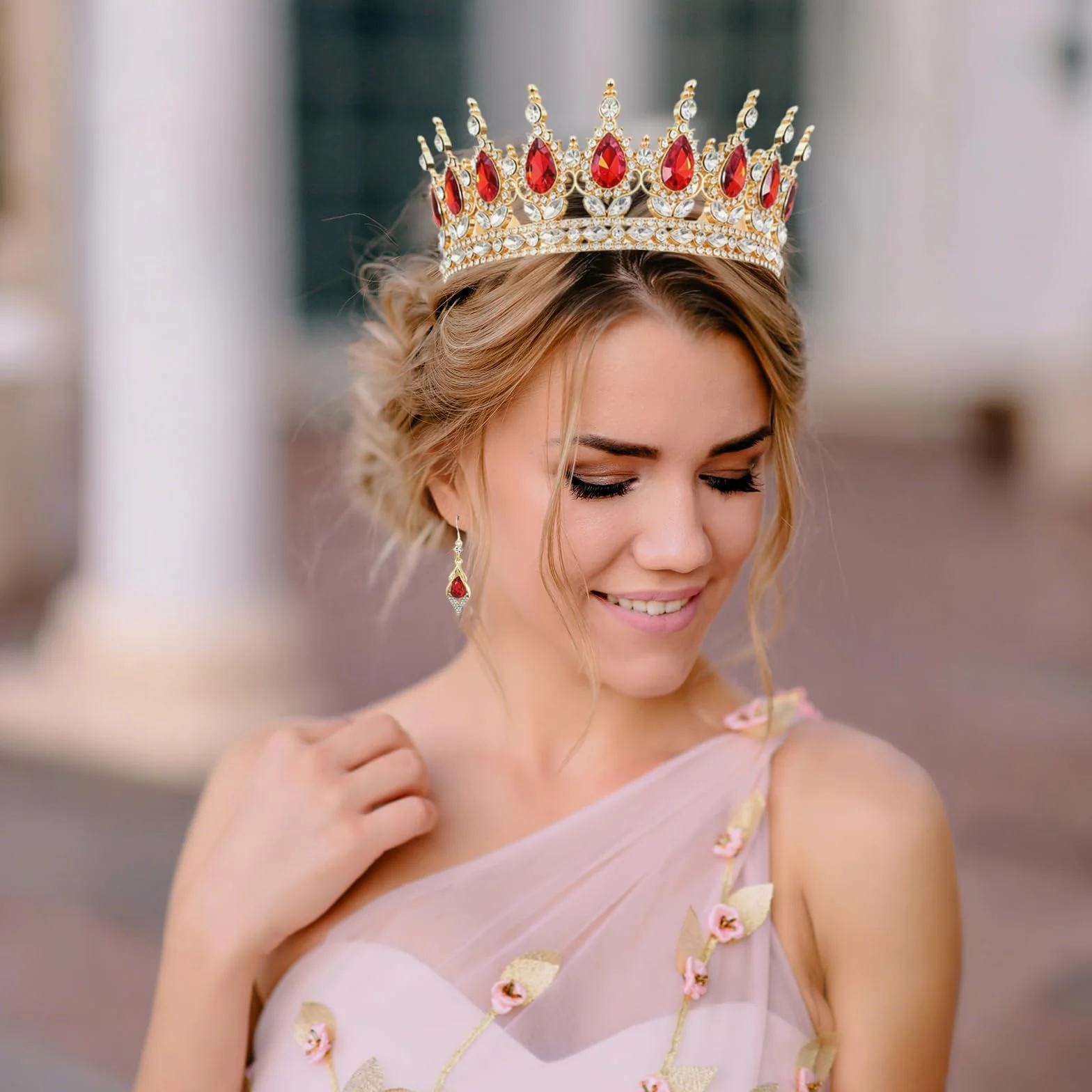 Złota korona dla kobiet, kolczyki z kryształkami, vintage barokowa tiara koronowa, imitacja błyszczącej kryształowej tiary dla dziewcząt i kobiet ślub przyjęcie urodzinowe
