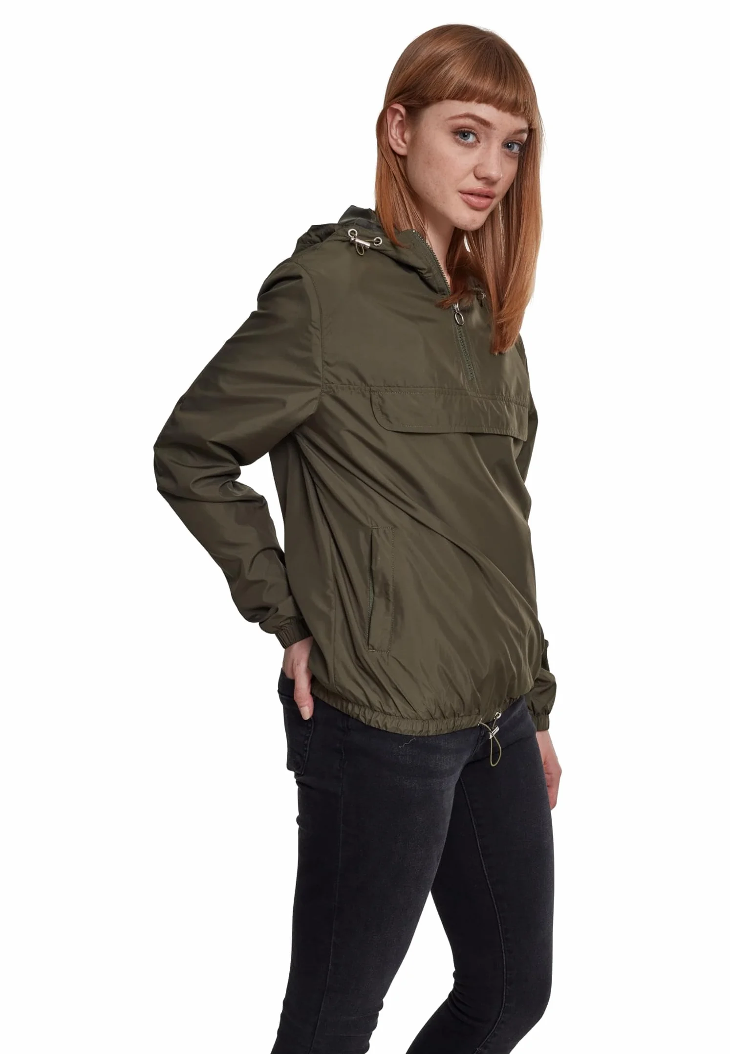 Urban Classics Damska wiatrówka z kapturem dla kobiet, damska kurtka Basic Pull Over Jacket dost?pna w ponad 10 wariantach kolorystycznych, rozmiary XS - 5XL, ciemnooliwkowy, M