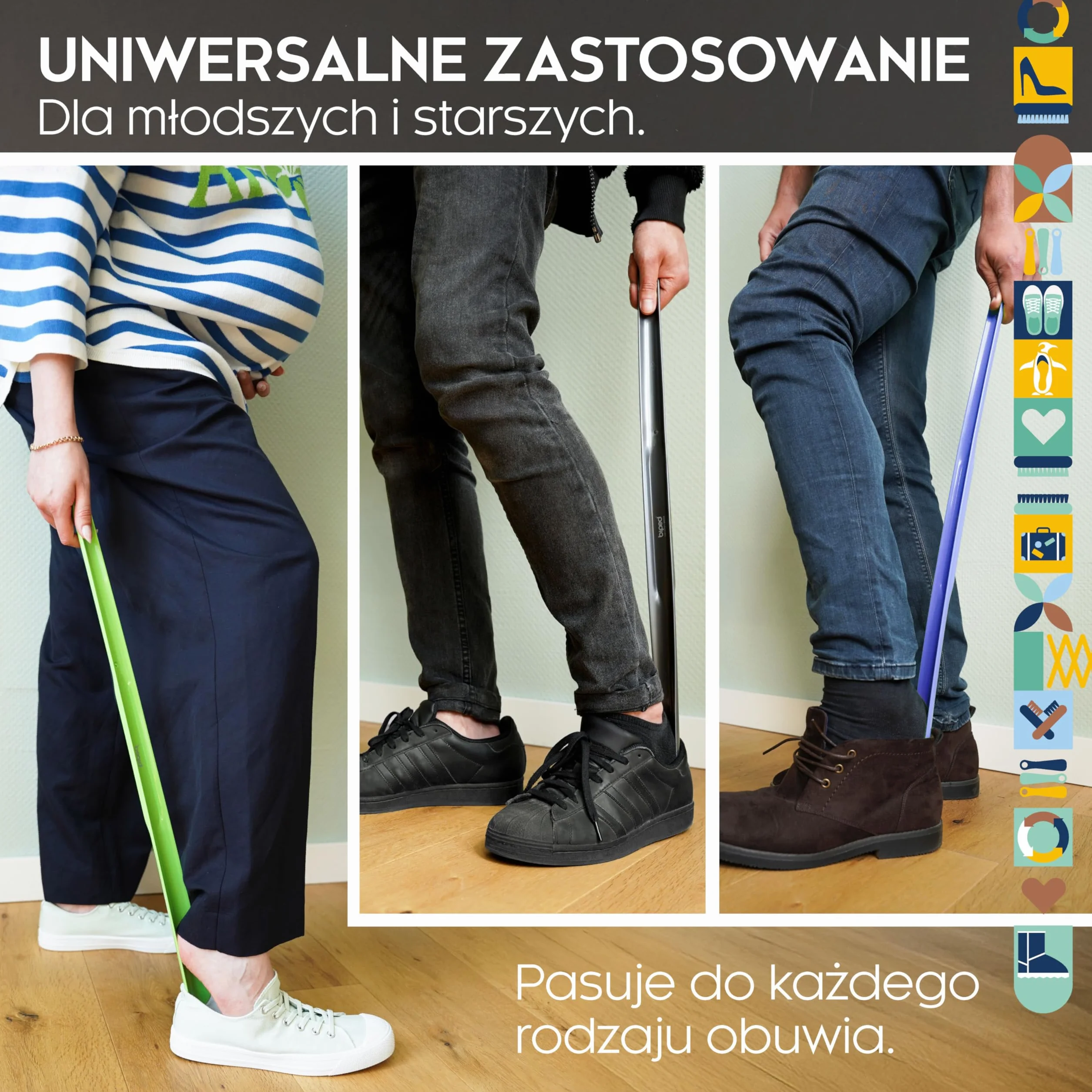 biped zestaw 3 długich łyżek do butów 65 cm plastik – bardzo długa łyżka z haczykiem – solidna i wytrzymała – produkcja niemiecka z1557
