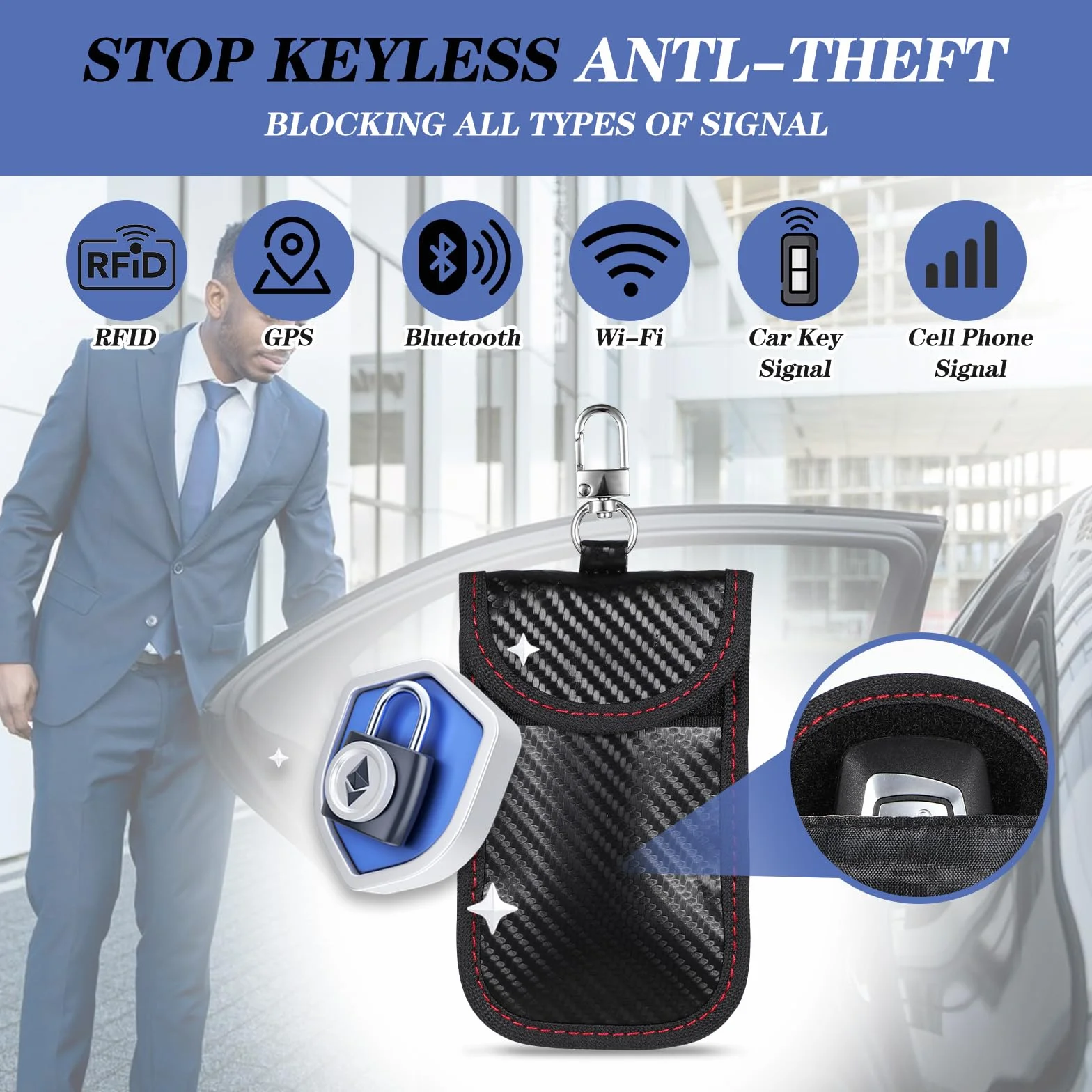 Gjinxi Faraday zestaw 2 szt. etui na kluczyki samochodowe, ochrona przed kradzieżą, zabezpieczenie przed kradzieżą, etui blokujące sygnały RFID, etui zapobiegające włamaniu