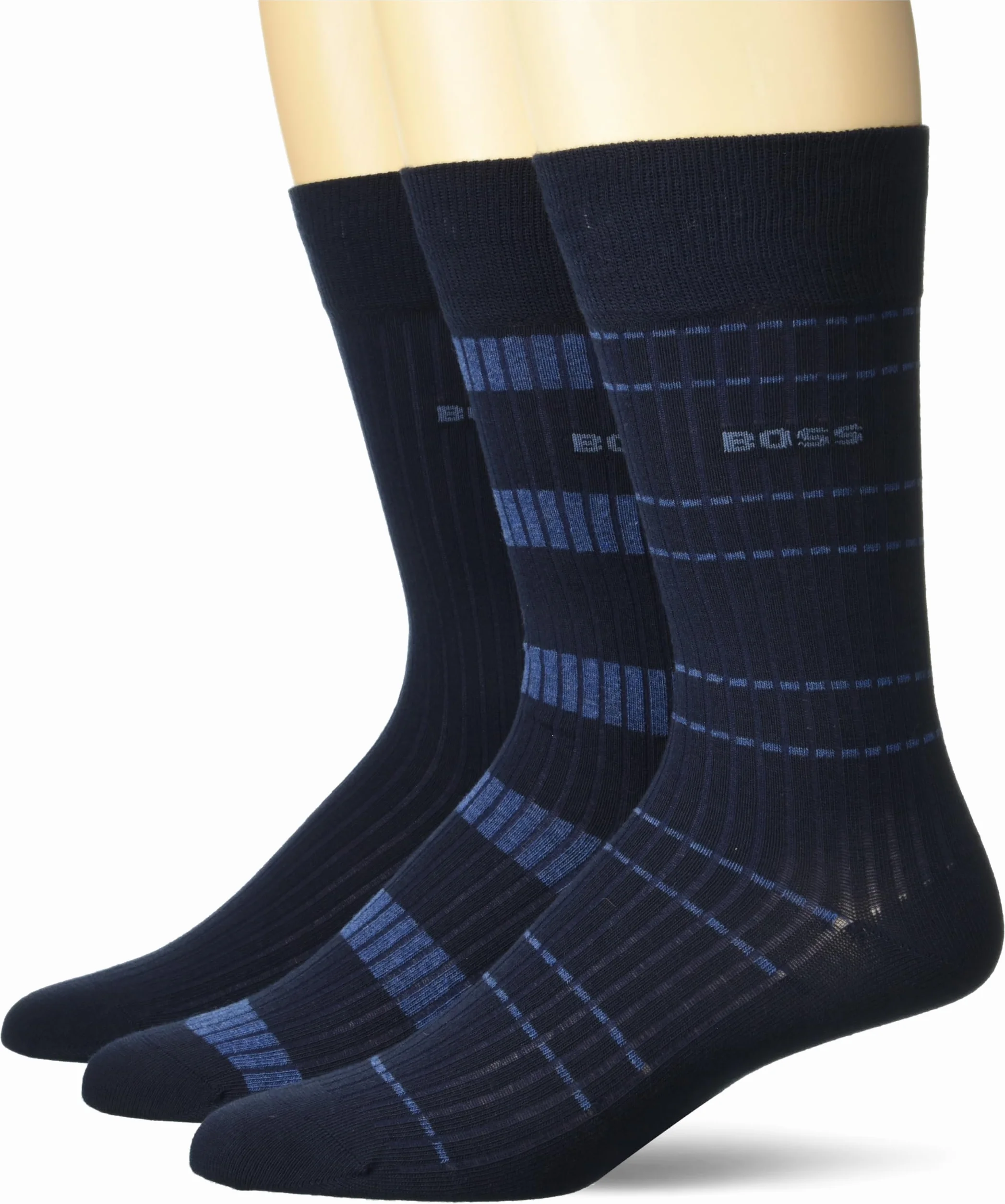 BOSS 3-pak prążkowanych skarpet z wzorem liniowym Mężczyźni 3 Pack Lines Pattern Ribbed Socks