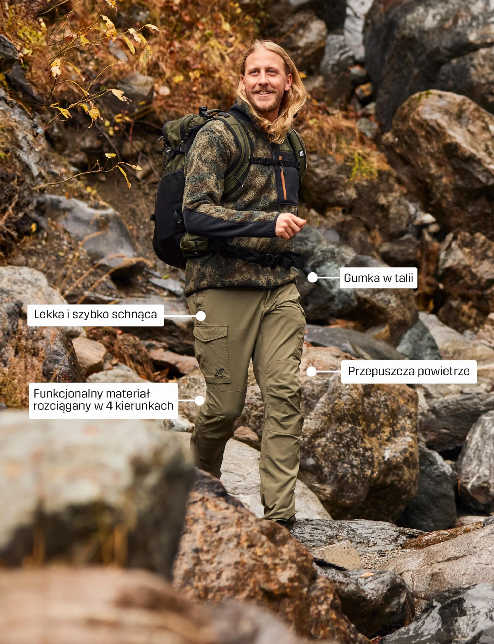 RevolutionRace Adventure Cargo Stretch Pants Męskie, Spodnie trekkingowe do wszystkich aktywności na świeżym powietrzu