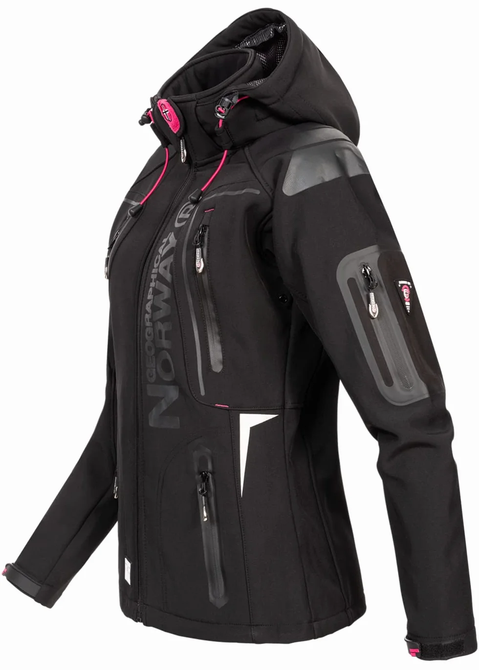 Geographical Norway Tislande Lady – damska kurtka softshell z kapturem, wodoszczelna, outdoorowa, wiatroszczelna, do aktywności na świeżym powietrzu, wędrówek, jazdy na nartach, na jesień, zimę,
