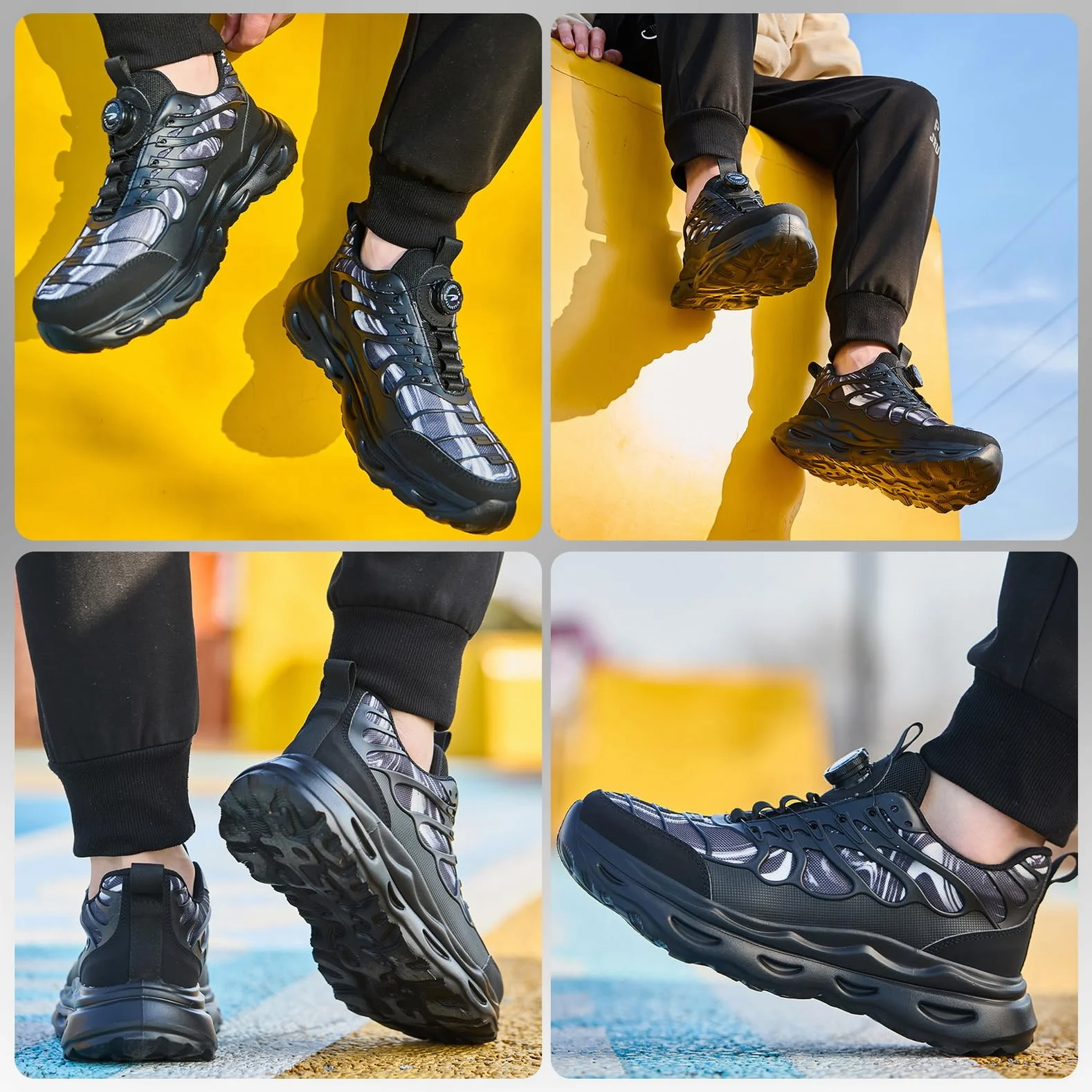 Nowe Męskie Buty Bezpieczeństwa S3 z Obrotowym Zapięciem – Lekkie, Antypoślizgowe, Ochrona przed Uderzeniami i Przebiciami Black 44