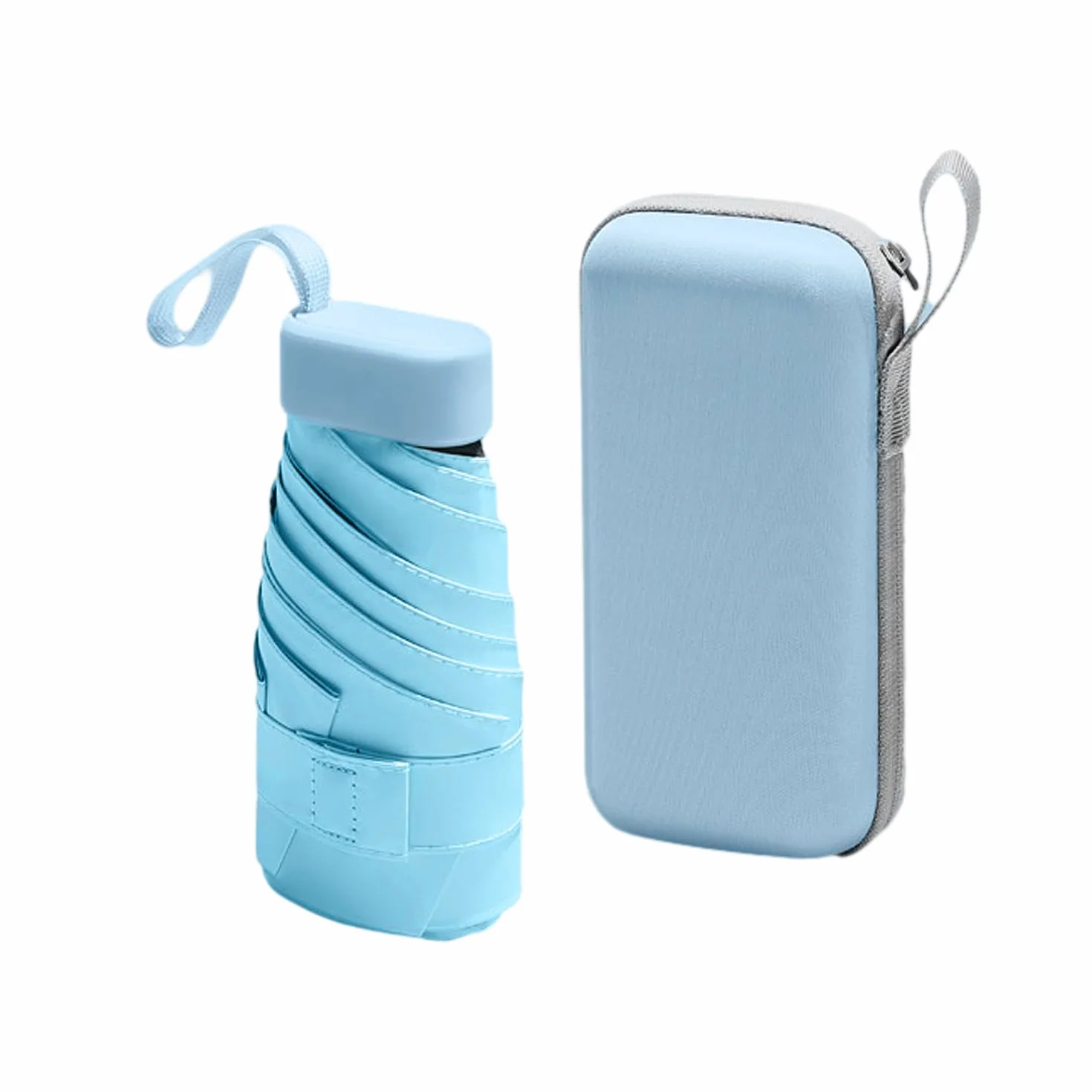 MEMOFYND 1 x mini parasol z pudełkiem do przechowywania, kompaktowy, parasol podróżny, wiatroszczelny, składany, przenośny, błękitny, błękitny, ma?y