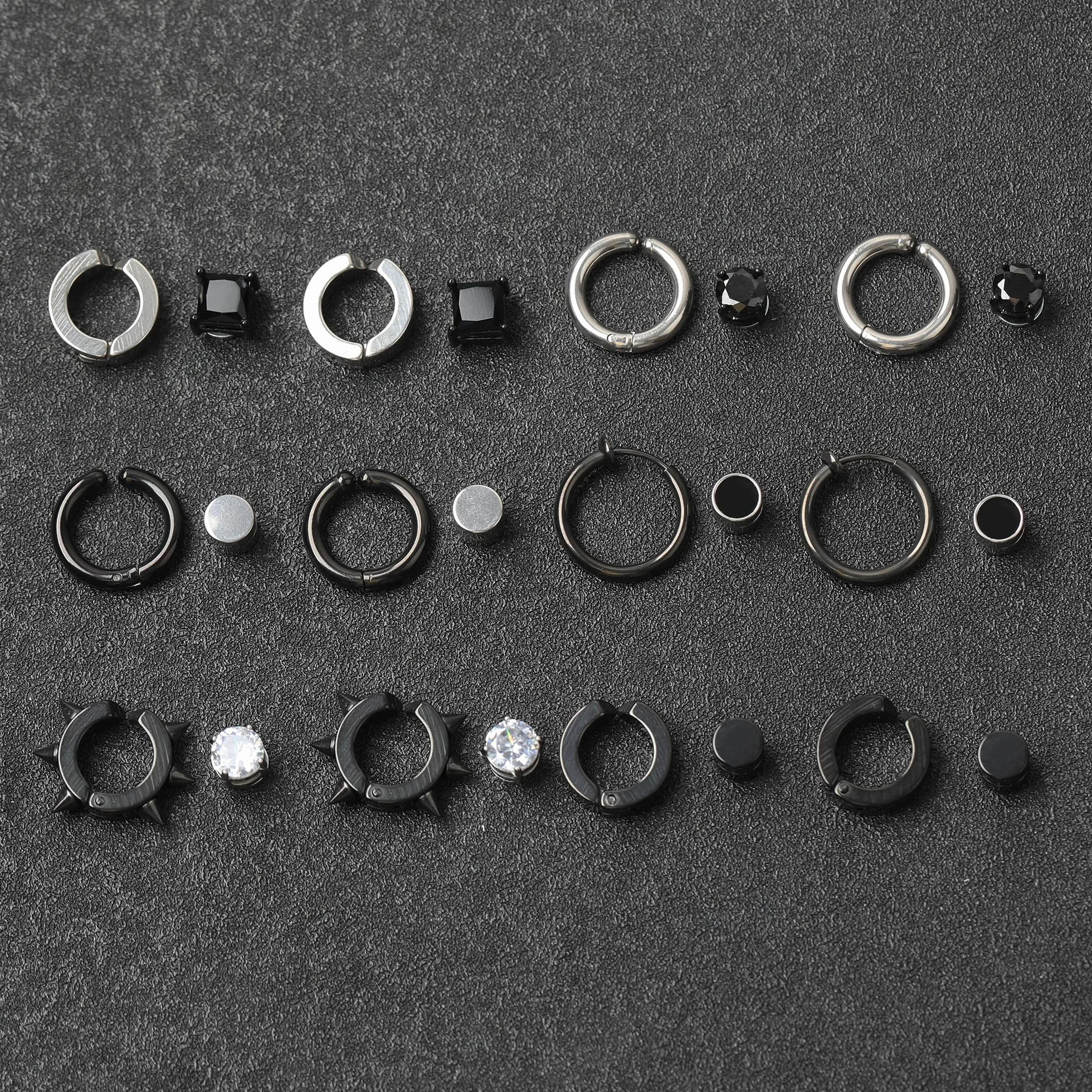 12 par kolczyki magnetyczne mężczyźni bez dziury kolczyki ze stali nierdzewnej koło kolczyk klips nie piercing sztuczne kolczyki czarny srebrny zestaw