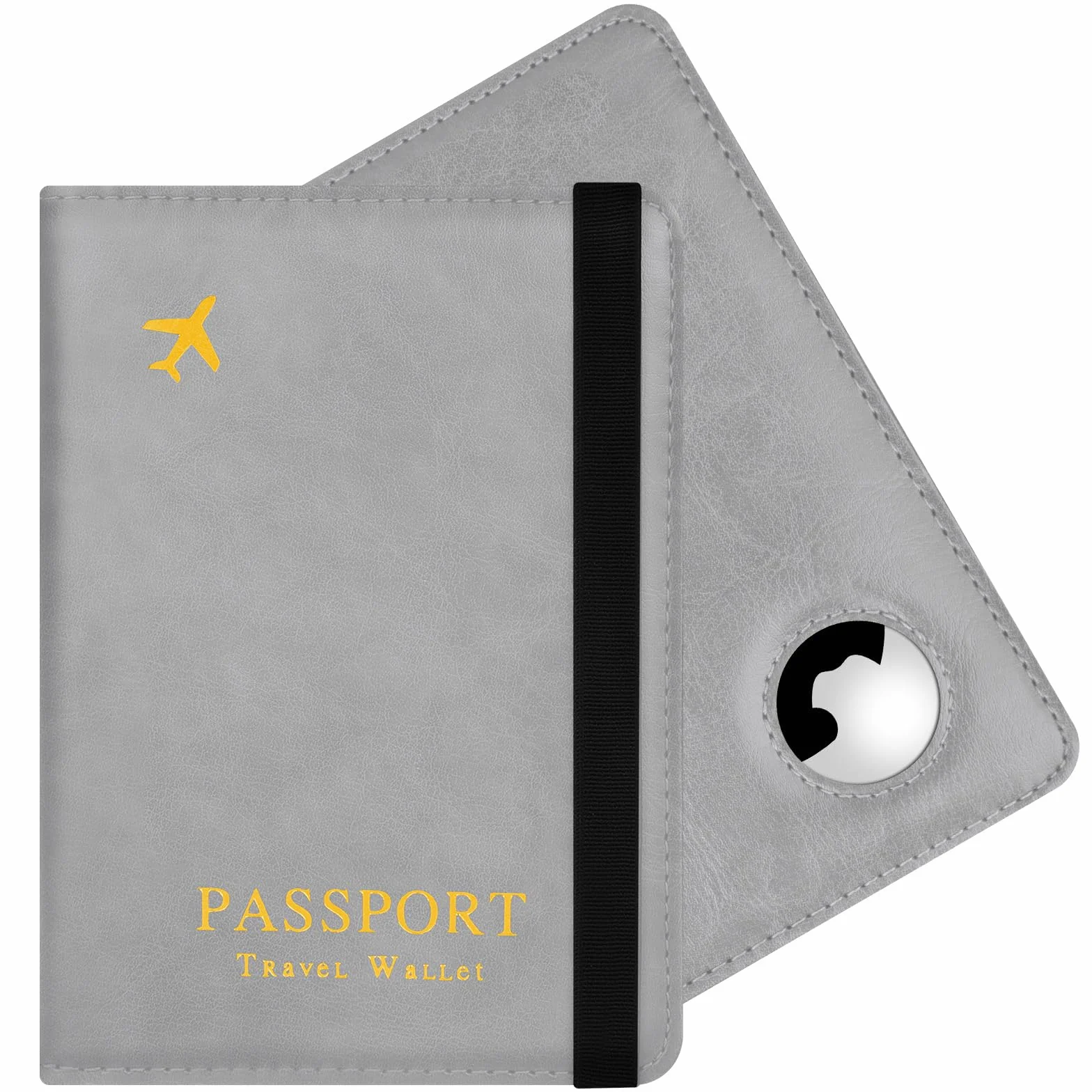 Ochrona paszportu, Airtag Pokrowiec na paszport Etui na paszporty ze skóry PU z ochroną RFID Portfele paszportowe na dokumenty podróżne Bilet lotniczy, Szary, 15.1 x 11 x 1.42 cm, Klasyczny