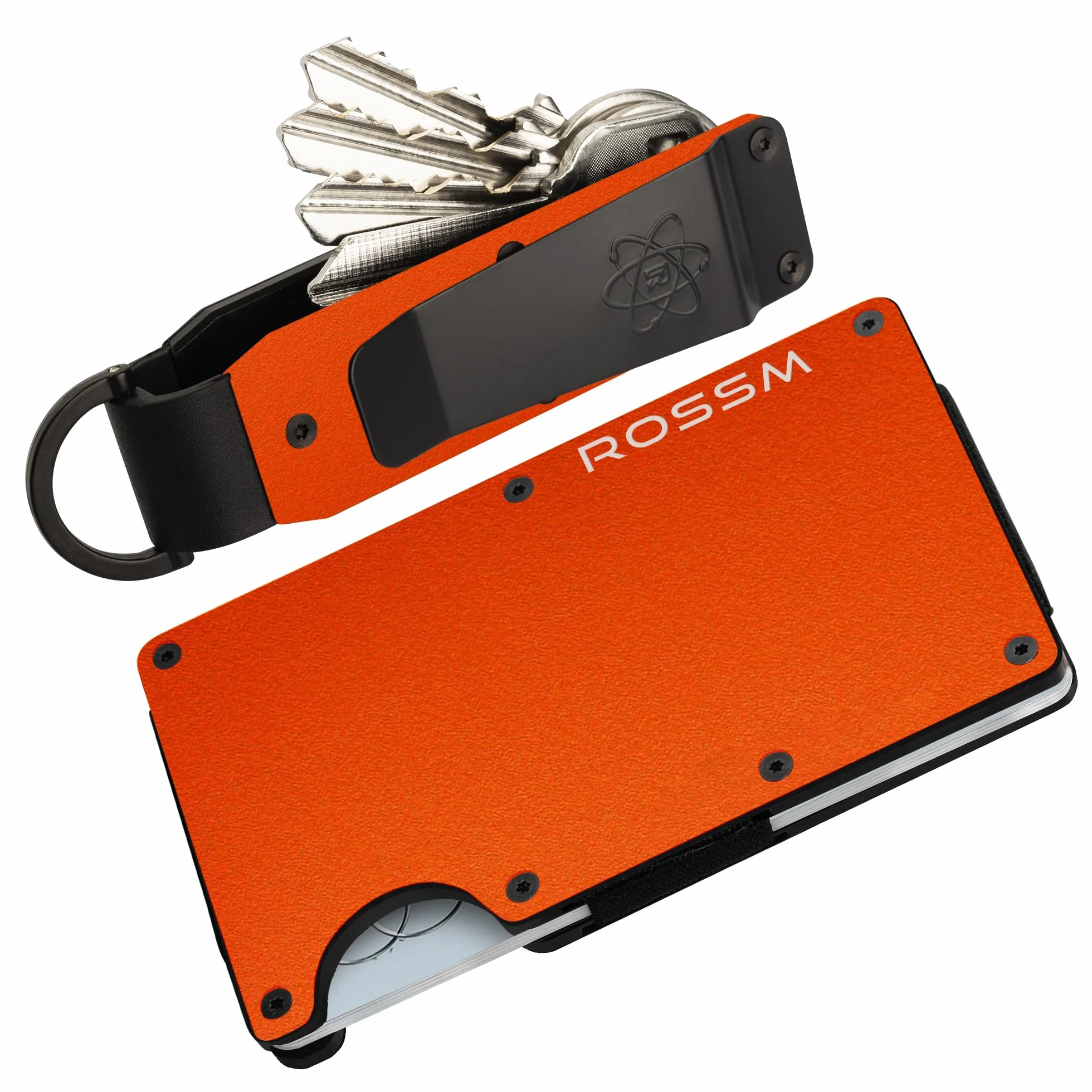 ROSSM Organizer na klucze, kompaktowy metalowy uchwyt na klucze, minimalistyczny, innowacyjny brelok, mini etui na klucze, które chroni do 6 kluczy, Matowy pomarańczowy