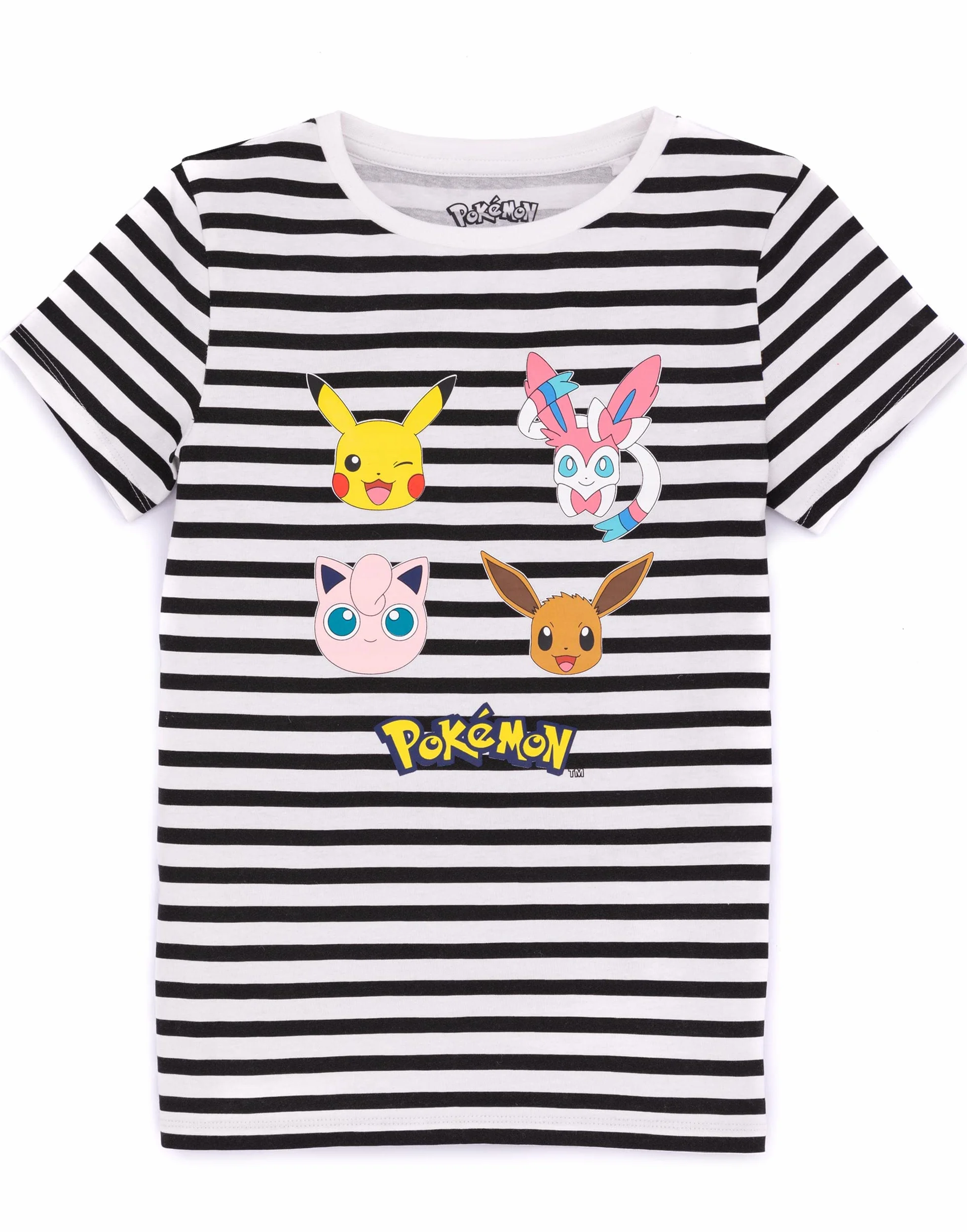Pokemon Dziewczęca Koszulka w Paski Pikachu Eevee Sylveon Postaci T-shirt