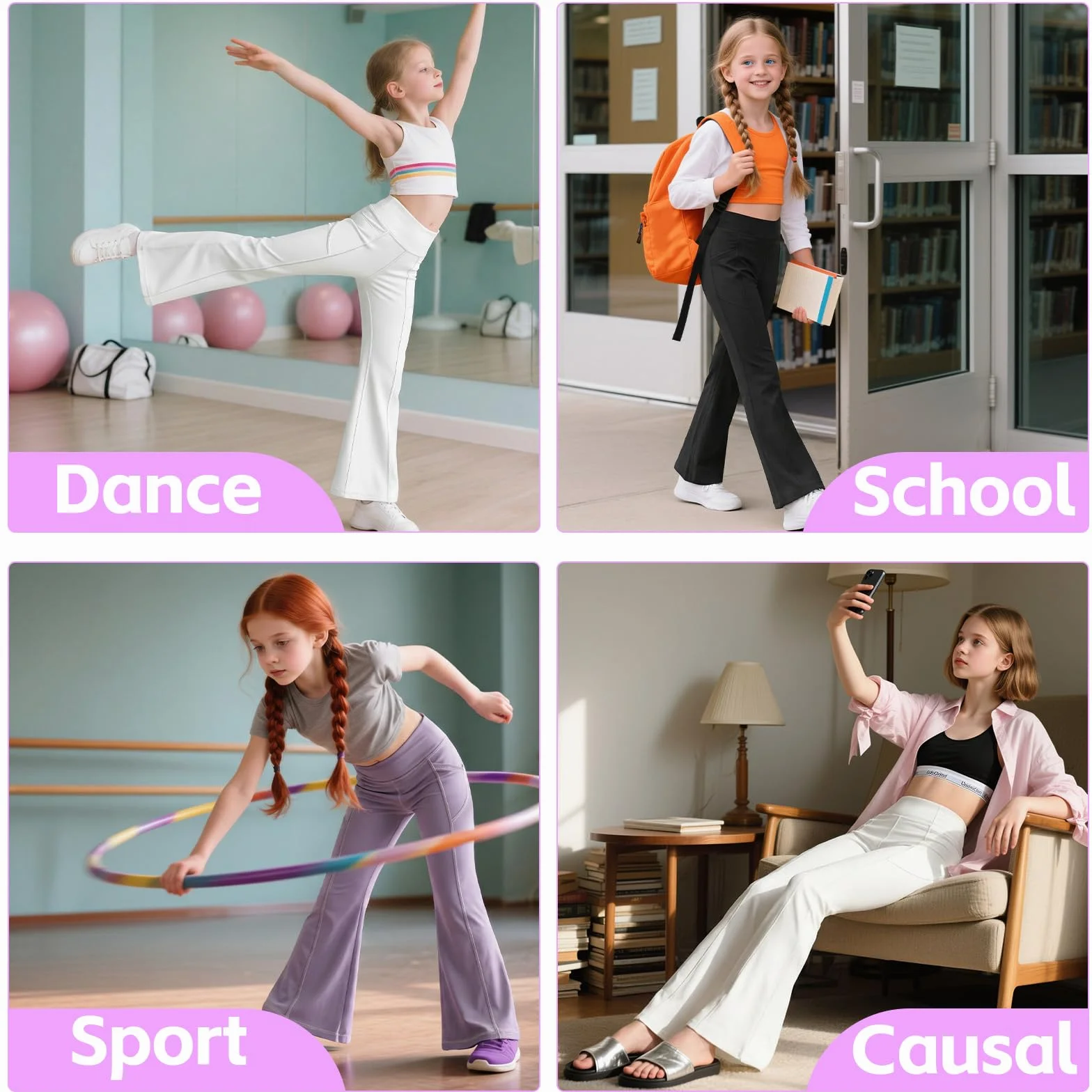 JinBei Legginsy dla dziewcząt, legginsy sportowe, wysoka talia, miękkie, elastyczne spodnie do jogi z 2 kieszeniami, wygodne spodnie sportowe, spodnie do biegania, spodnie sportowe, spodnie sportowe