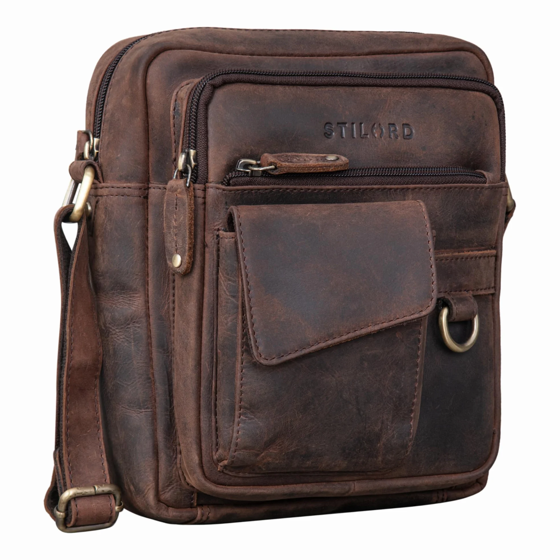 STILORD "Ryan" Torba na ramię Męska skórzana Crossbody Bag Mała męska torba na ramię Vintage skórzana etui 9,7" iPad Prawdziwa skóra Kolor:zamora - brązowy