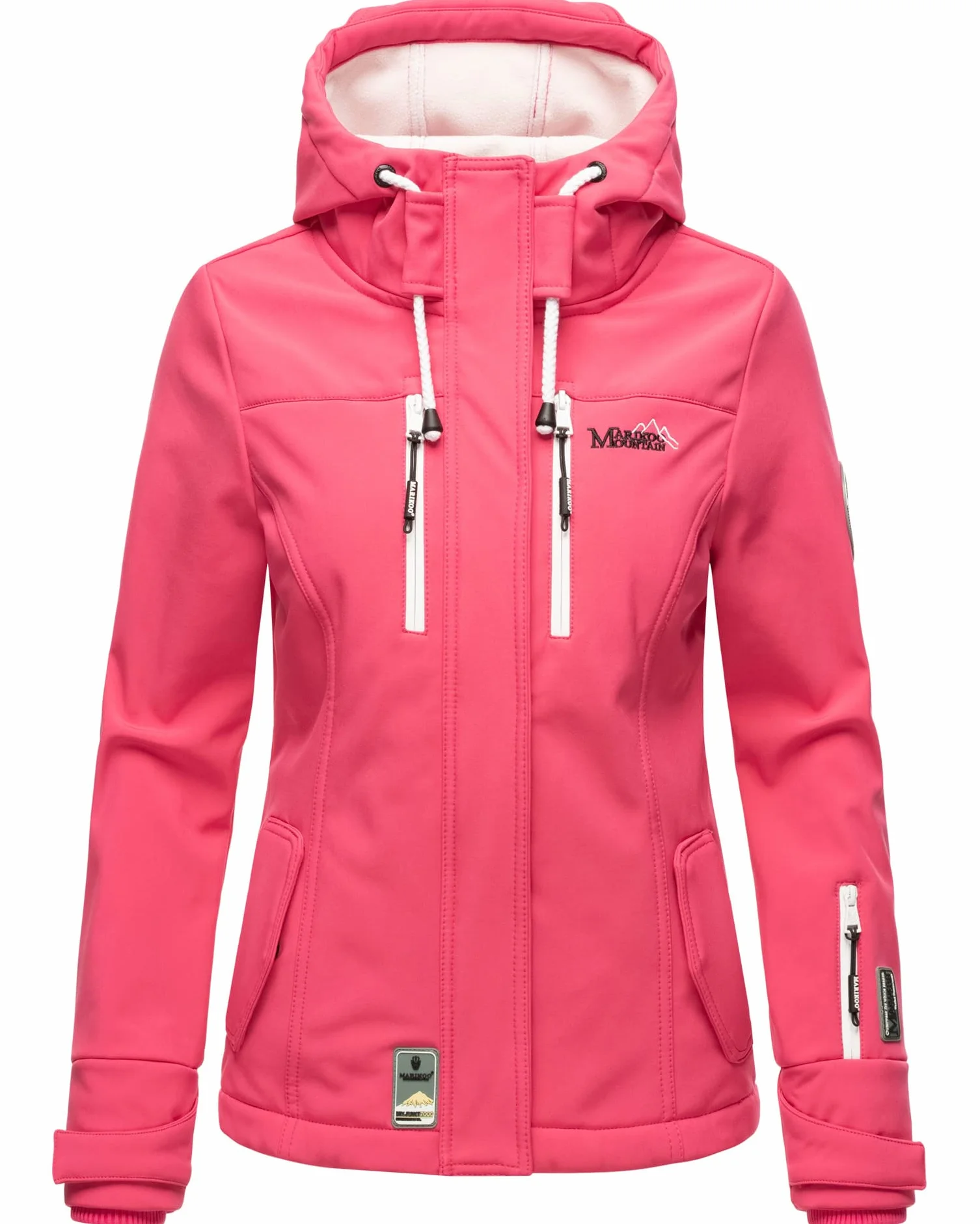 MARIKOO Damska kurtka softshell, wodoszczelna kurtka outdoorowa z kapturem, mały zamek, rozm. XS-XXL