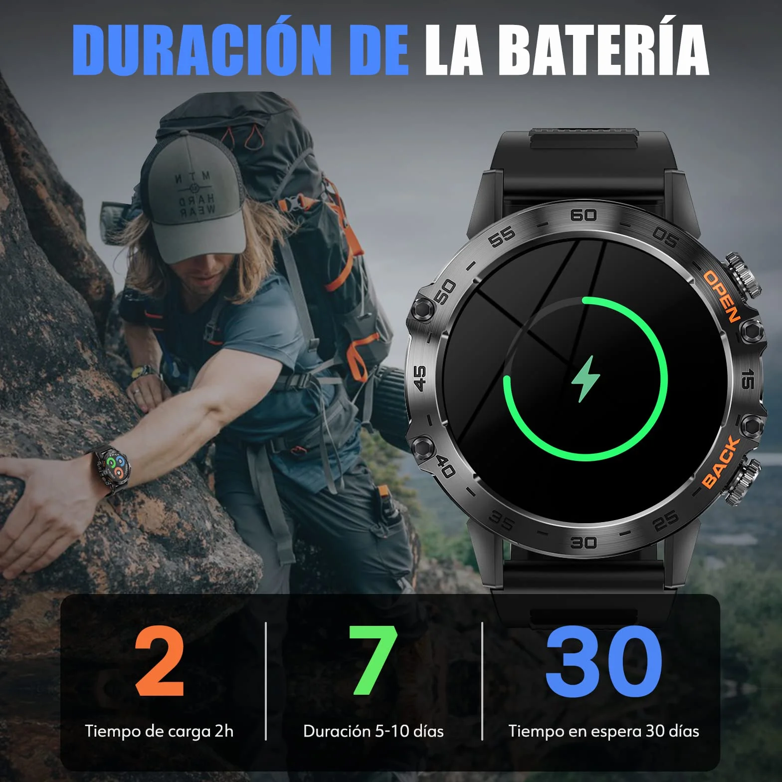Smartwatch męski z funkcją telefonu, ekran dotykowy 1,39", wodoszczelny IP68, 100 trybów sportowych z trackerem fitness, pomiarem ciśnienia krwi, monitorem snu, SpO2, akumulator 20+ dni, Android iOS