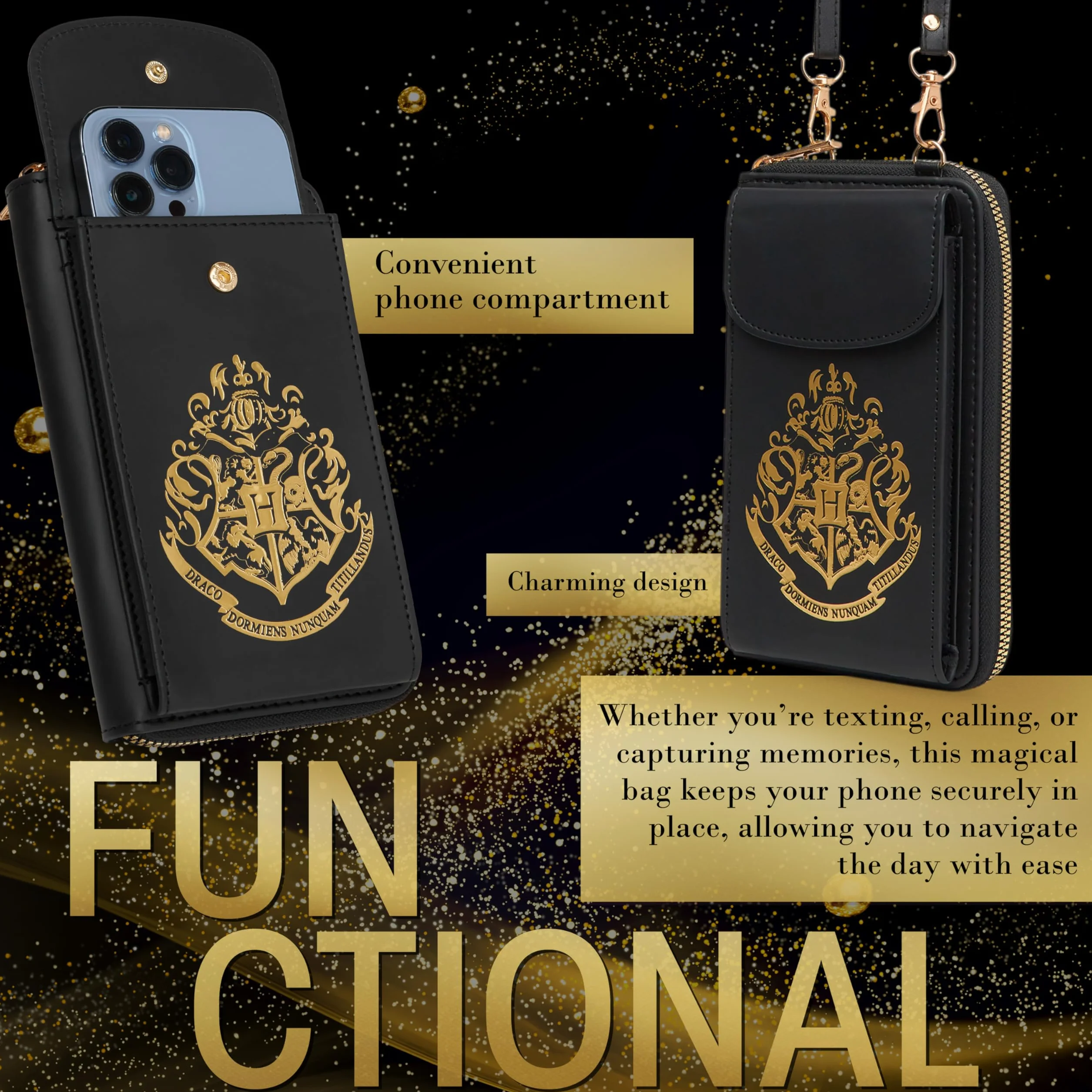 Harry Potter Torba na telefon crossbody dla dziewcząt, nastolatków, z przegródkami na karty, przegródka na zamek błyskawiczny, regulowany pasek, mała torebka na podróż, prezent dla dziewcząt