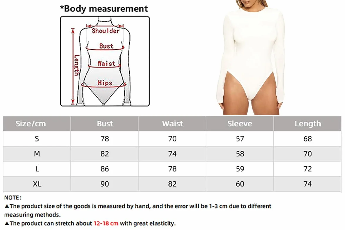 Body damskie z długim rękawem, eleganckie body z długim rękawem, seksowne body z okrągłym dekoltem, wąskie, damskie body ze streczem, długie rękawy, koszulka z długim rękawem
