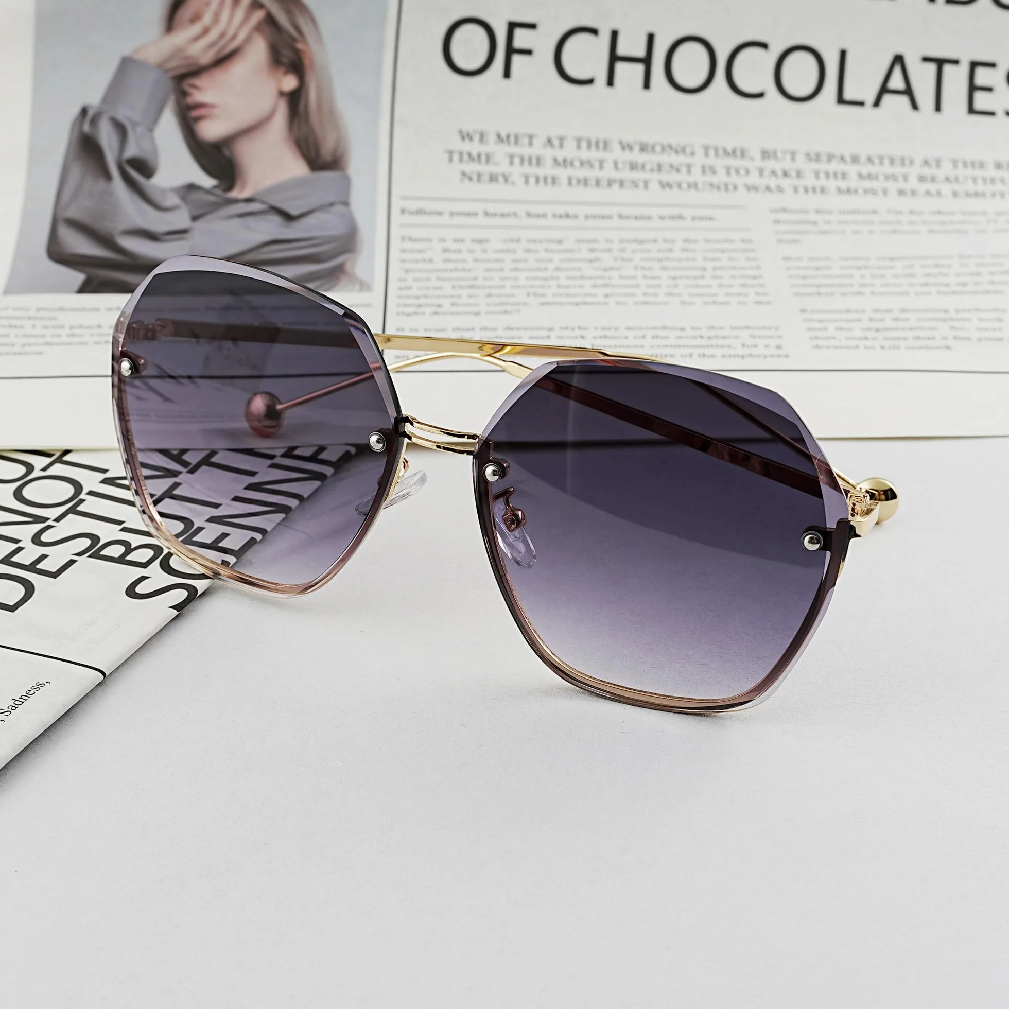 Okulary przeciwsłoneczne damskie, duże, modne, eleganckie, gradient kolorów UV400 + woreczek na okulary przeciwsłoneczne