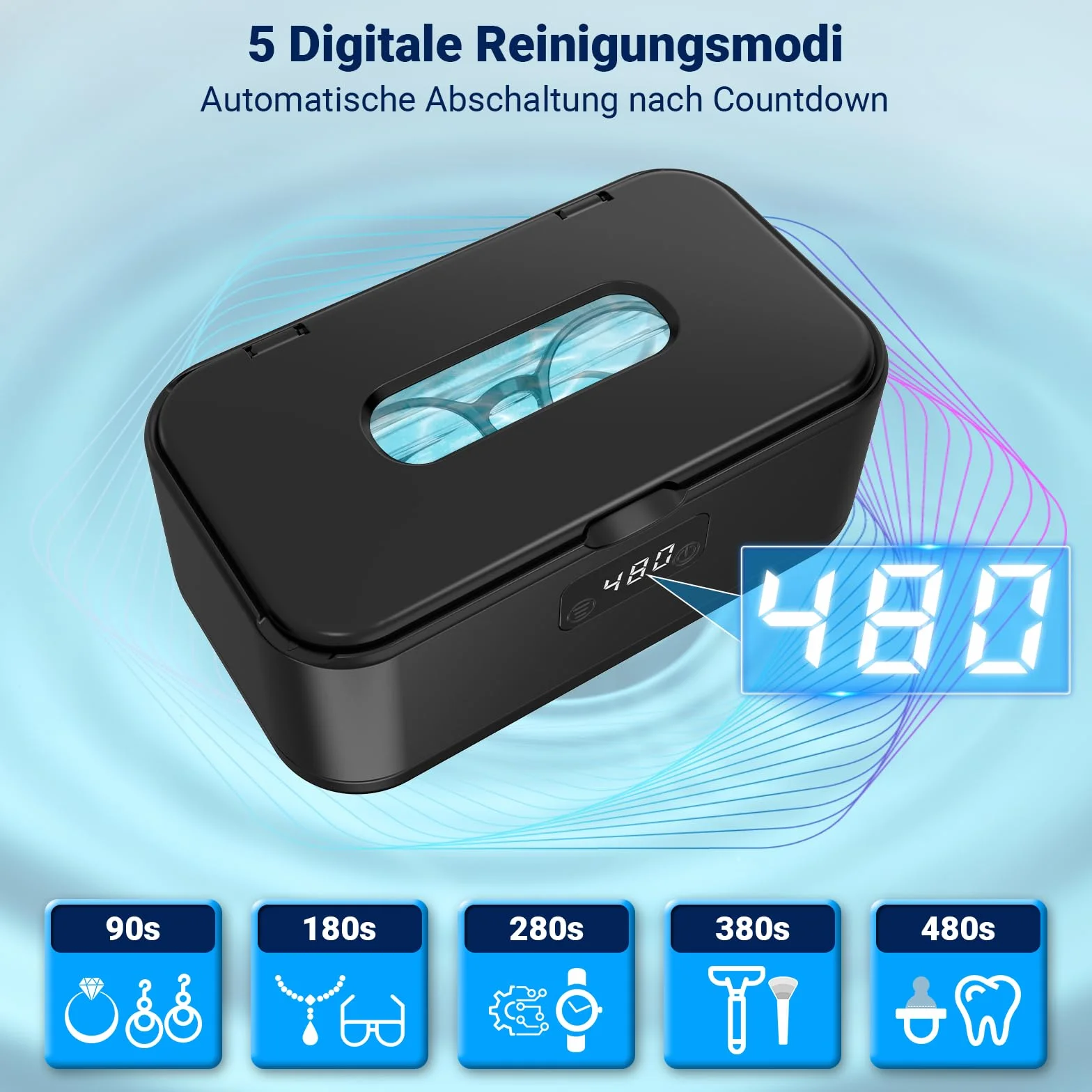 Ultrasonic Cleaner, 49000 Hz, urządzenie do czyszczenia okularów, 800 ml, ultrasoniczne urządzenie do czyszczenia U-V, z 5 funkcjami czasowymi, ultradźwiękowe urządzenie do biżuterii, zegarków