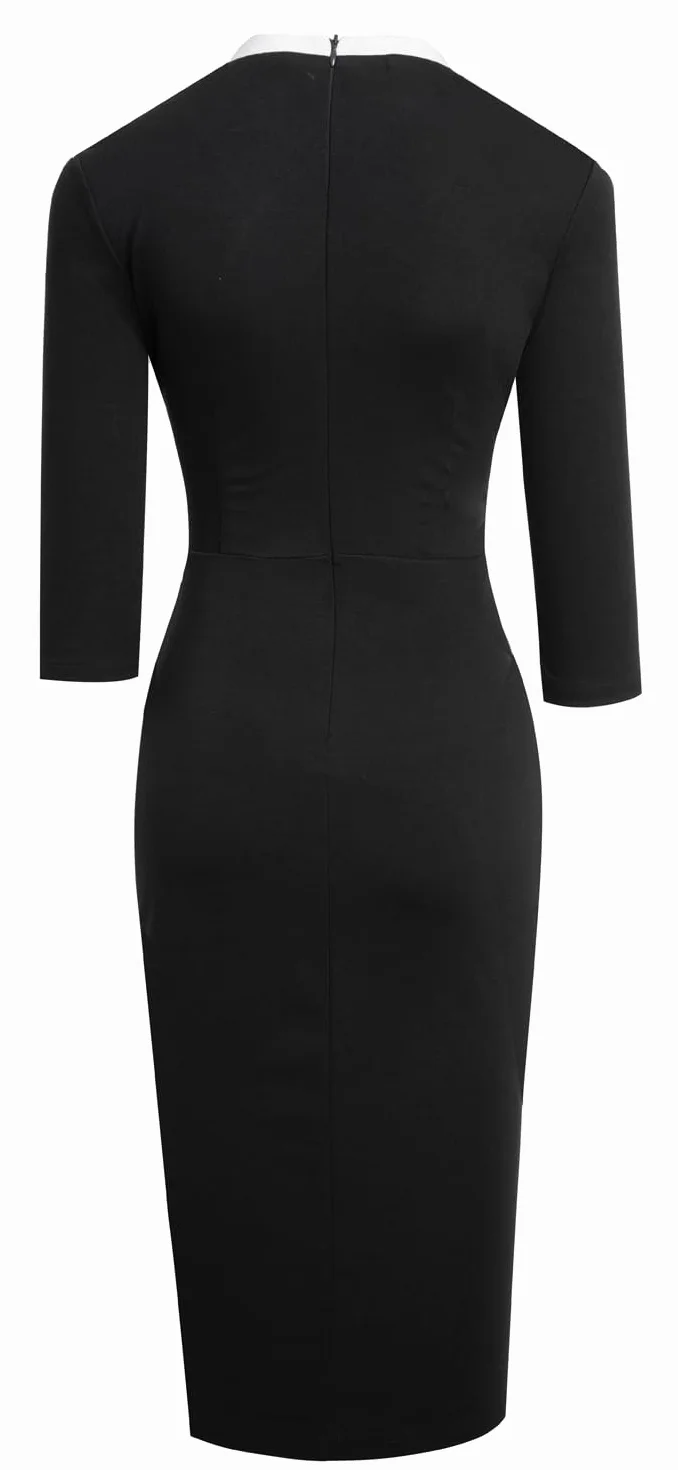 HOMEYEE Damska sukienka ołówkowa z rękawami 3/4 w stylu retro bodycon koktajlowa sukienka kopertowa B805