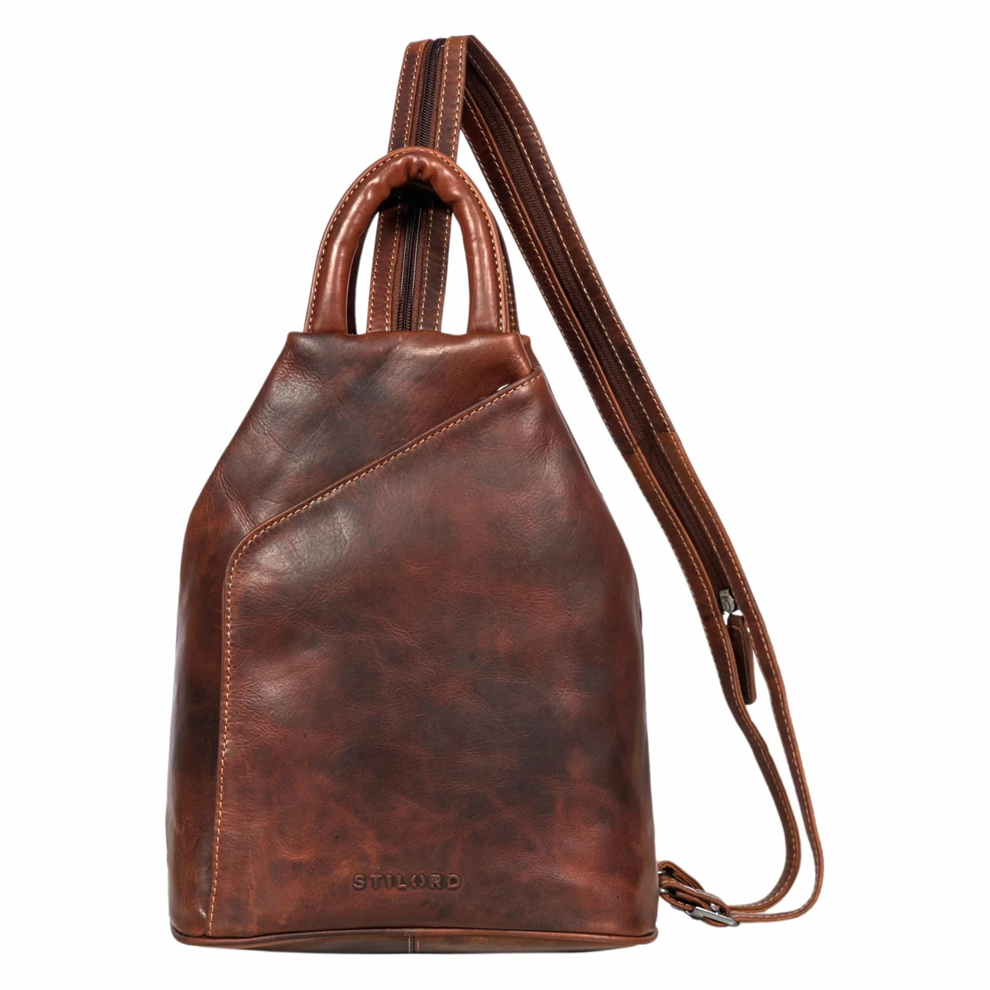 STILORD "Minou" Skórzana Torba Sling Bag Damski 2-w-1 Plecak Torba na ramię Torba Vintage Handle Bag Skórzana Torba Oryginalna Skóra Kolor:salerno - brązowy