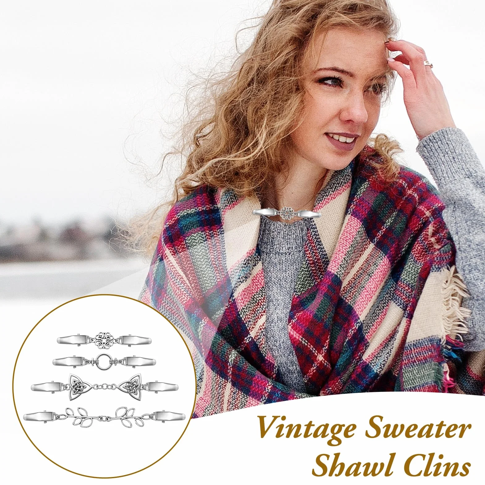 JJUNW 4 sztuki klipsów do kardiganu w stylu vintage, metalowe broszki, srebrne bluzki i sukienki, retro, eleganckie zapięcie
