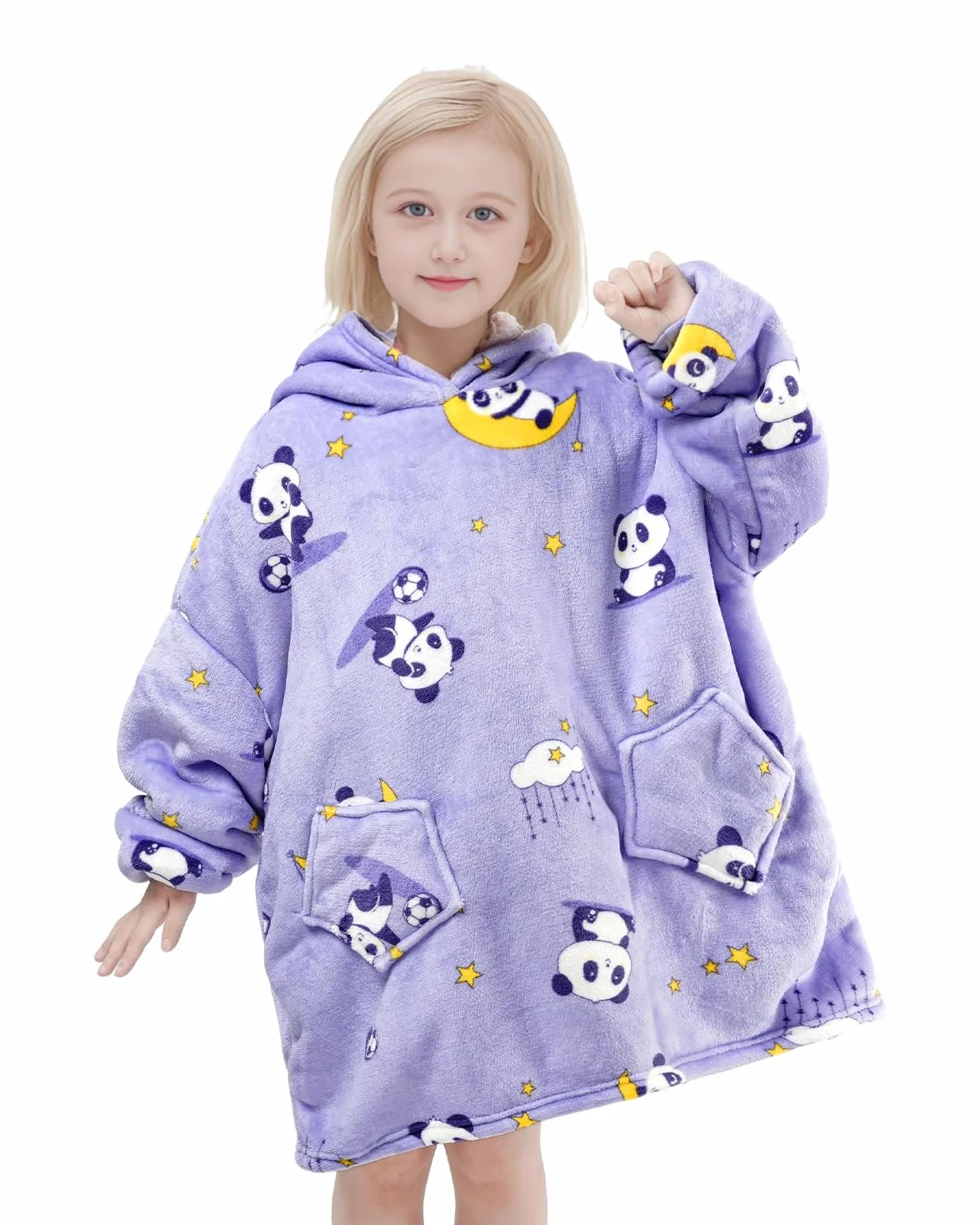 Wenlia Ponadwymiarowy koc z kapturem dla dzieci, pluszowa bluza z kapturem Sherpa, nowość, bluza dla dziewczynek, super ciepła, flanelowa, do noszenia, na co dzień, z kieszenią i rękawami, dla