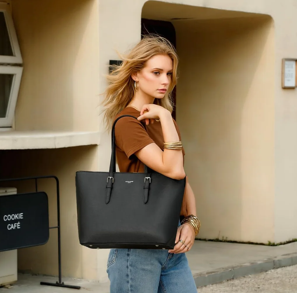 David Jones - Damska Duża Torebka - Torba na Ramię z Rączką Skórzana PU - Torba Robocza Szkolny Aktówka - Shopper Tote Bag - Torba na Zakupy Modna Elegancka