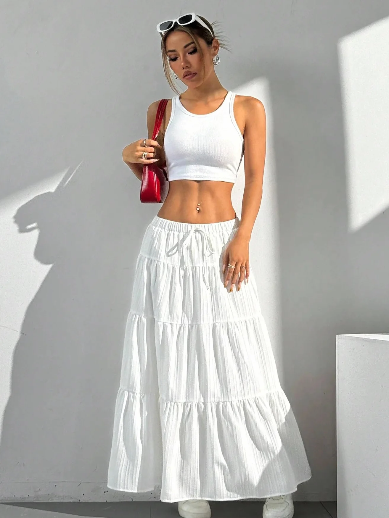 Spódnica damska, długa, z wysoką talią, elegancka spódnica maxi, linia A, elastyczna warstwa, spódnica midi do noszenia w czasie wolnym, jednokolorowa (wielokolorowa, S-XL)