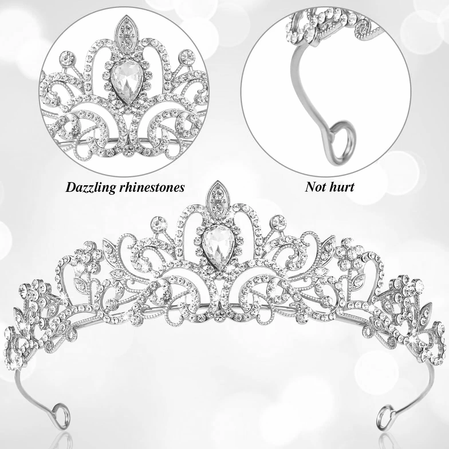 Srebrna korona Tiara, biżuteria do włosów dla kobiet i dziewcząt ze szkłem kryształowym, korona królowej, idealna na wiele okazji takich jak wesela, imprezy, bale maturalne i Halloween
