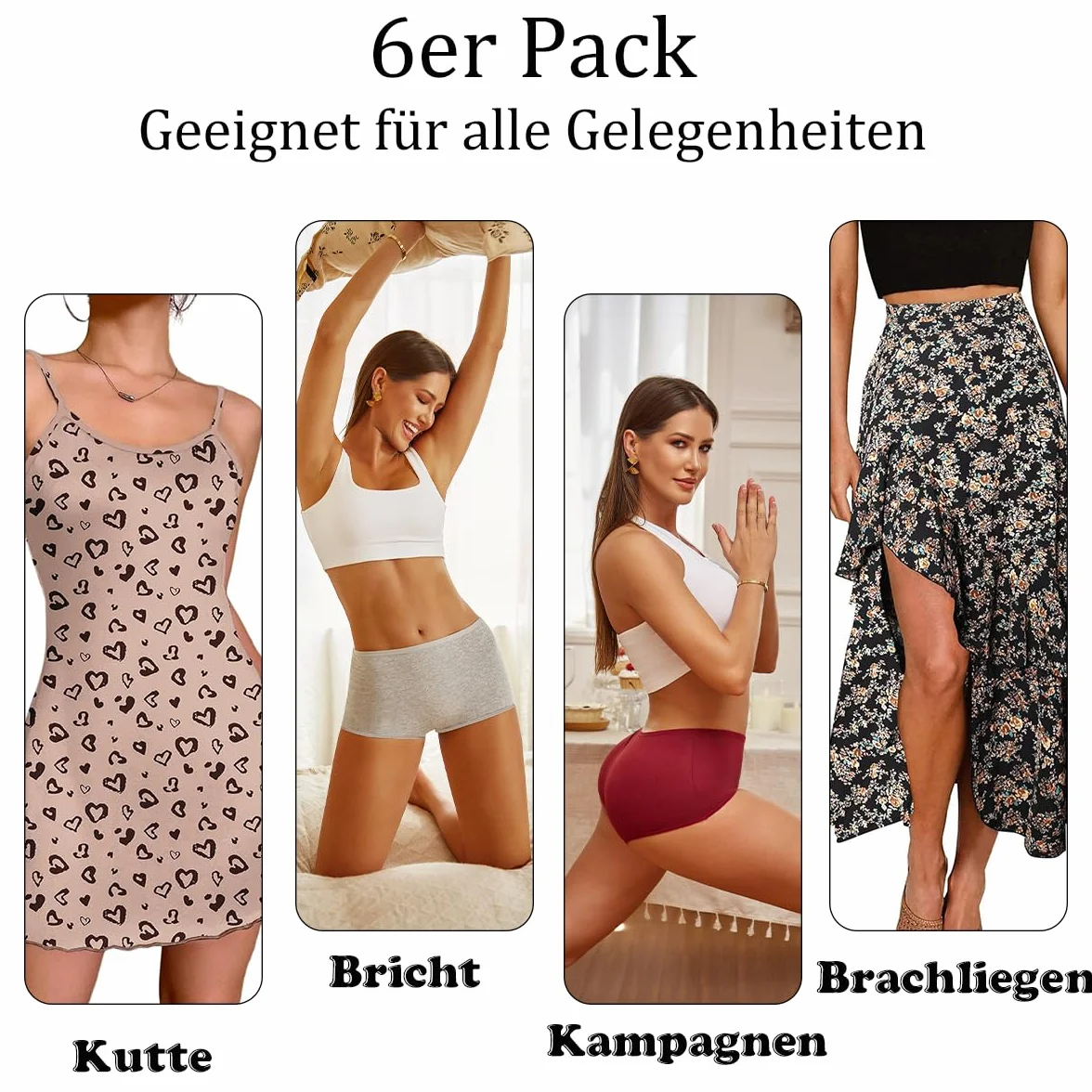 ALL OF SHE Damskie bokserki z miękkiej bawełny - oddychające damskie majtki bawełniane, elastyczne, wygodne do codziennego użytku, 6 sztuk, rozmiary S-XXL, Opakowanie A-6, M