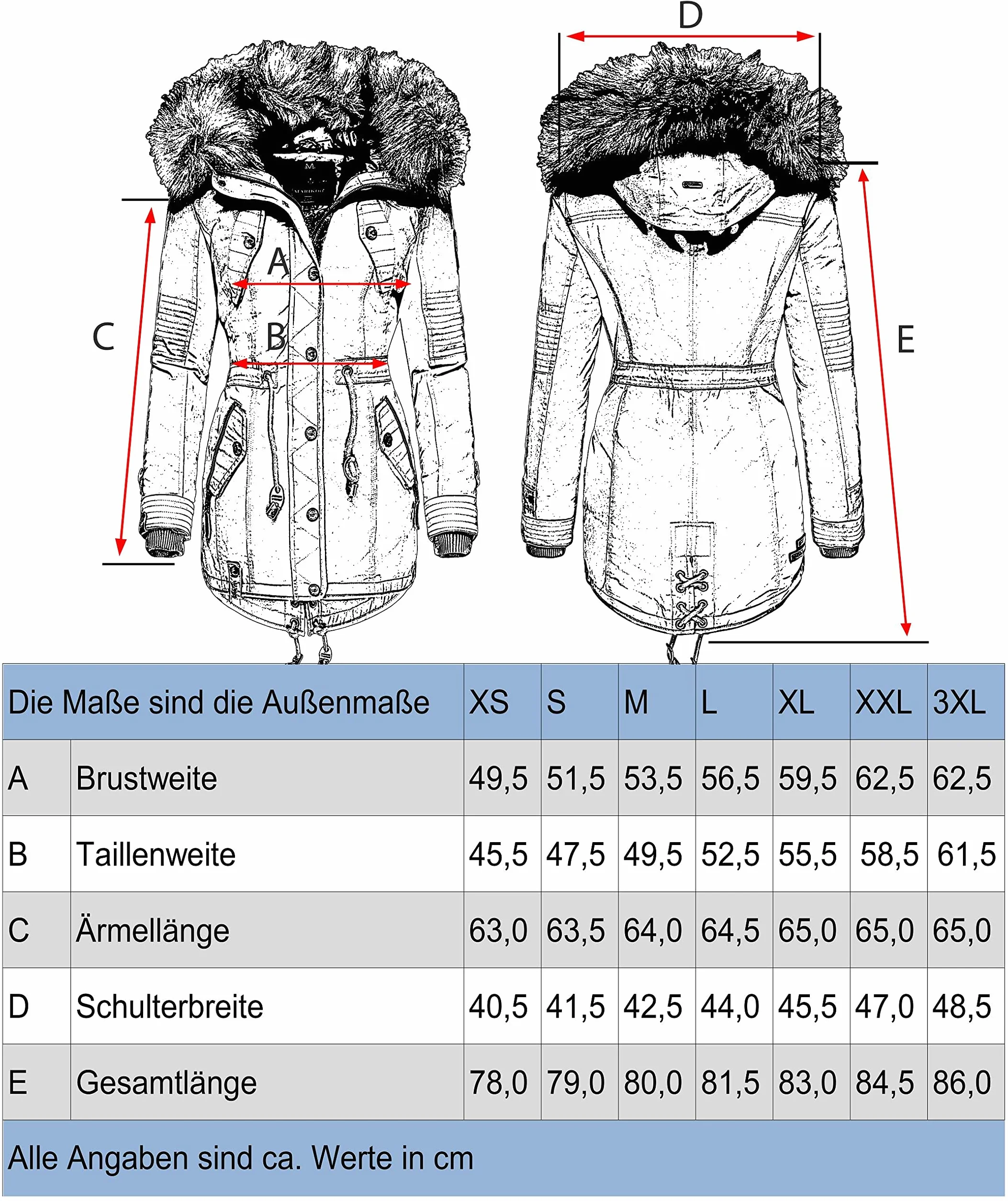 Navahoo Damski płaszcz zimowy, ciepła parka, długi z kapturem, La Viva, XS-3XL