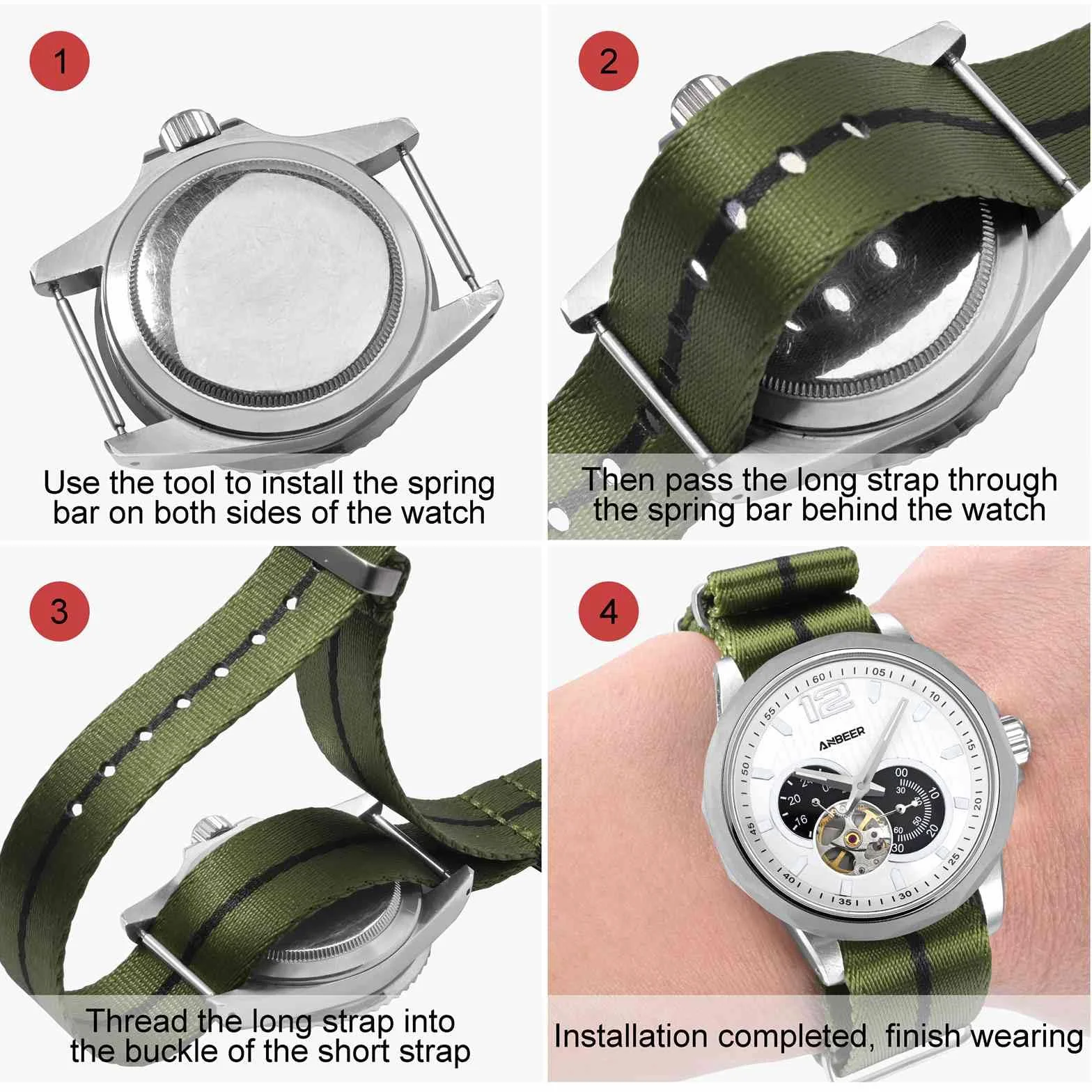 Anbeer Nylonowy pasek do zegarka 18 mm, 20 mm, 22 mm, wojskowy, nylonowy, zapasowy pasek do zegarka z klamrą ze stali nierdzewnej, dla mężczyzn i kobiet