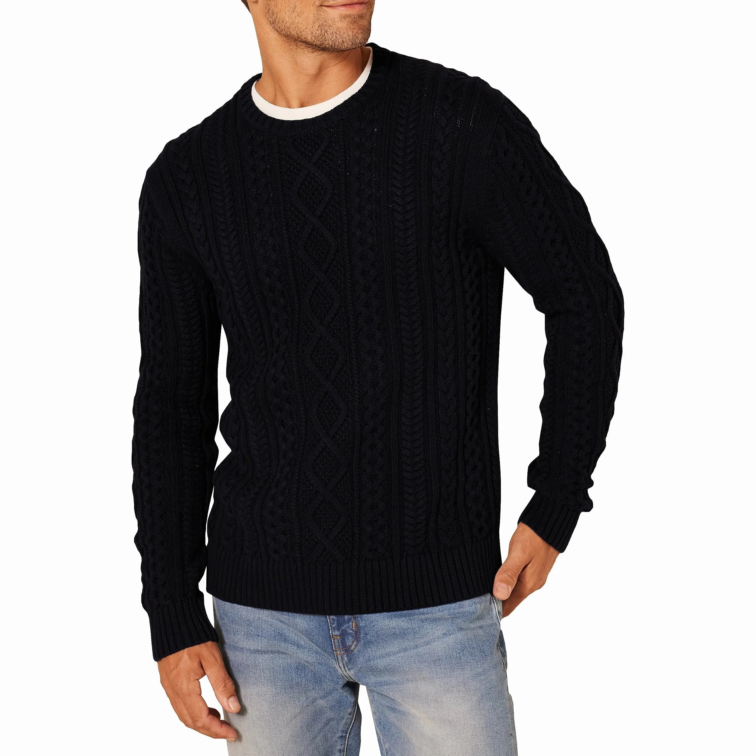 Amazon Essentials Mężczyźni Sweter z długim rękawem 100% bawełny Fisherman Cable Crewneck