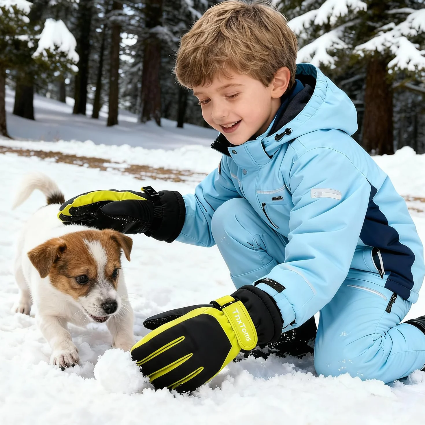 ThxToms Dziecięce rękawice narciarskie, zimowe rękawiczki narciarskie, -15℃, palma PU, wiatroszczelne, wodoszczelne, ciepłe polarowe, sportowe, snowboardowe, do jazdy na nartach, jazdy na rowerze, dla