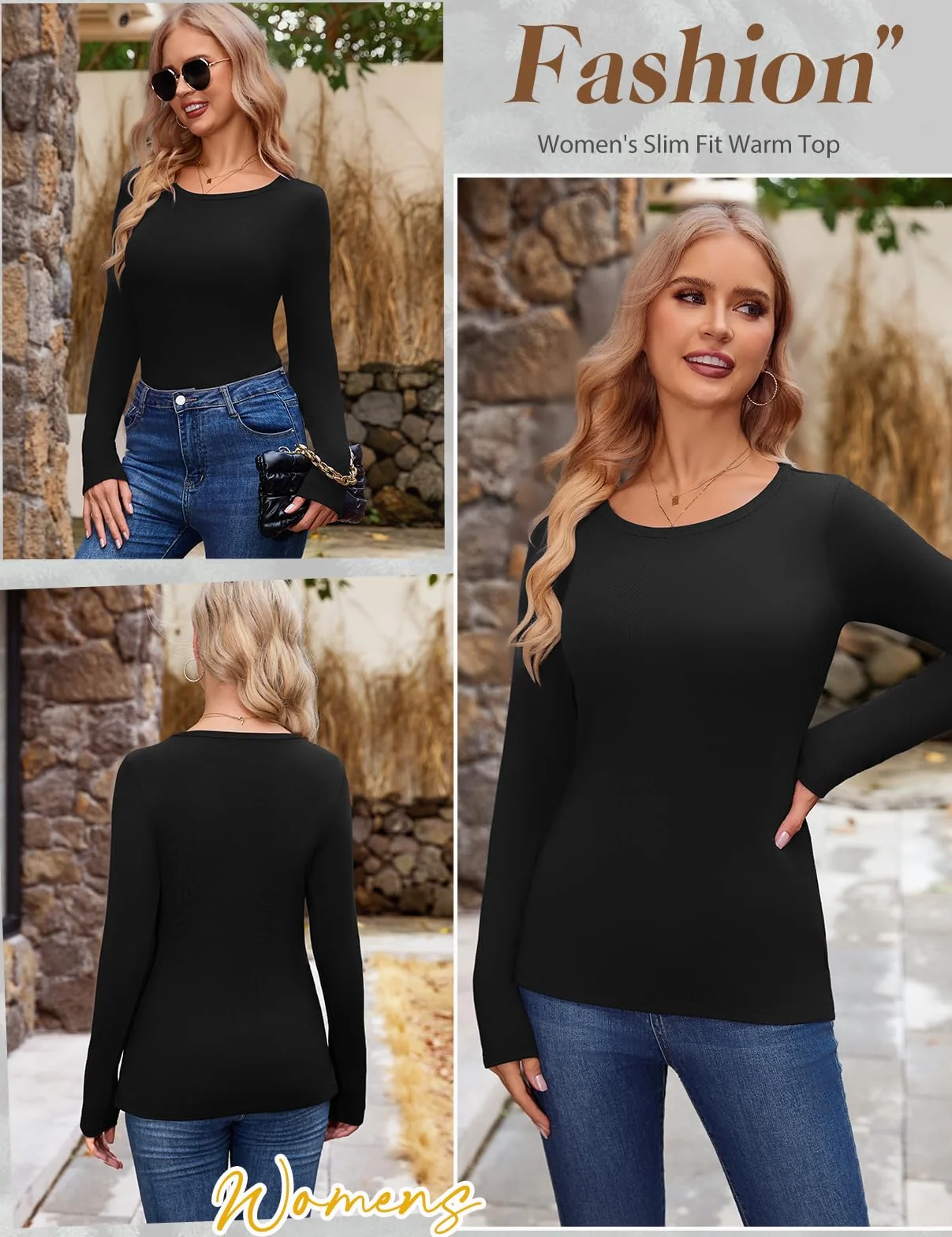 Damskie topy z długim rękawem okrągły dekolt topy termiczne zimowe na co dzień rozciągliwe ciepłe koszule wygodna miękka bielizna warstwa bazowa koszula slim fit