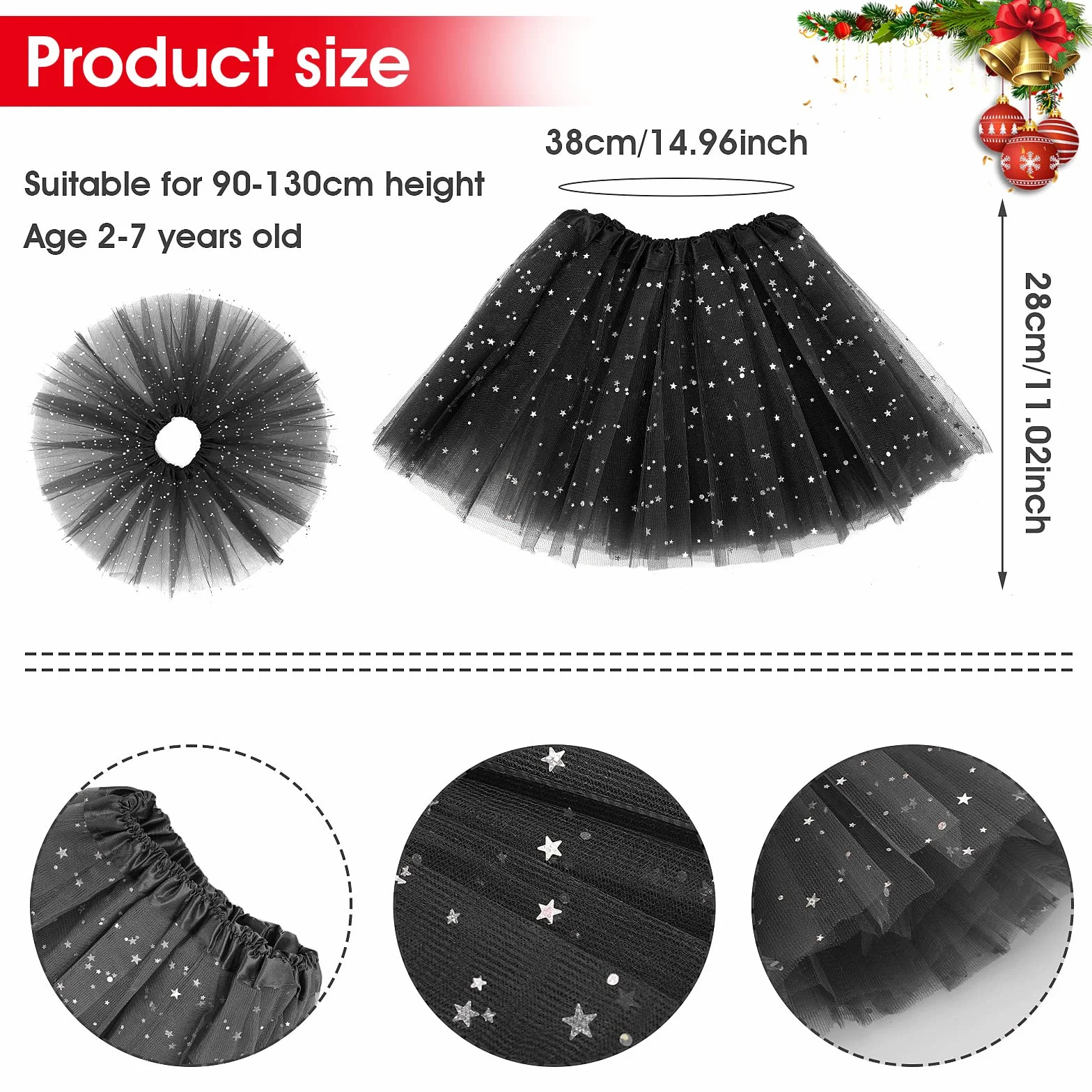 WLLHYF Dziewczęce spódnice tutu, 3 warstwy tiulowe cekiny gwiazda taniec baletowy spódniczka tutu księżniczka świąteczna spódnica dla dziewczynki malucha 2-8 lat