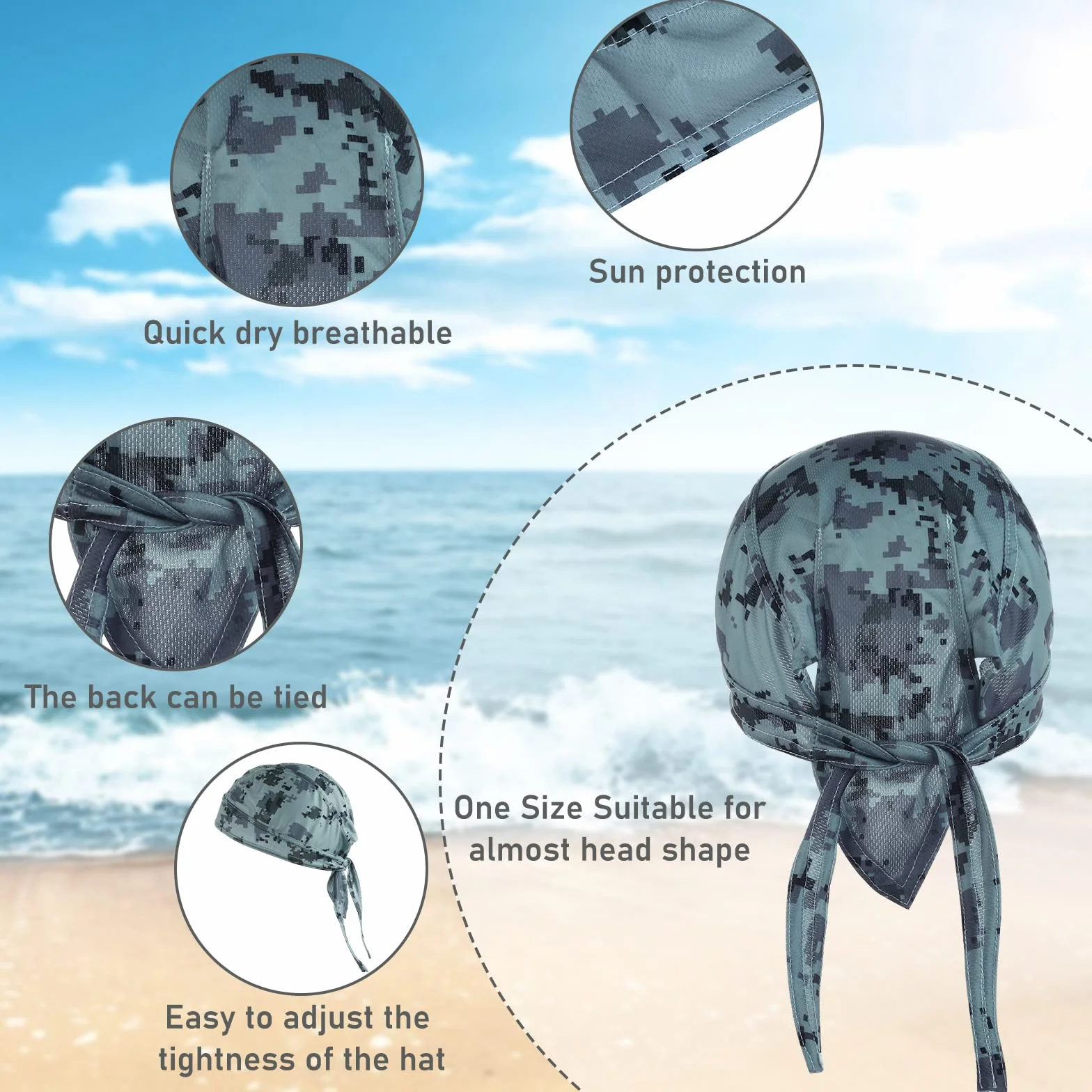 4 szt. bandana męska chusta na głowę, czapka typu hidżab, czaszka, ochrona przed promieniowaniem UV, na lato, kamuflaż, kask rowerowy, hidżab, bandana, chusta na głowę, damska czapka rowerowa, do