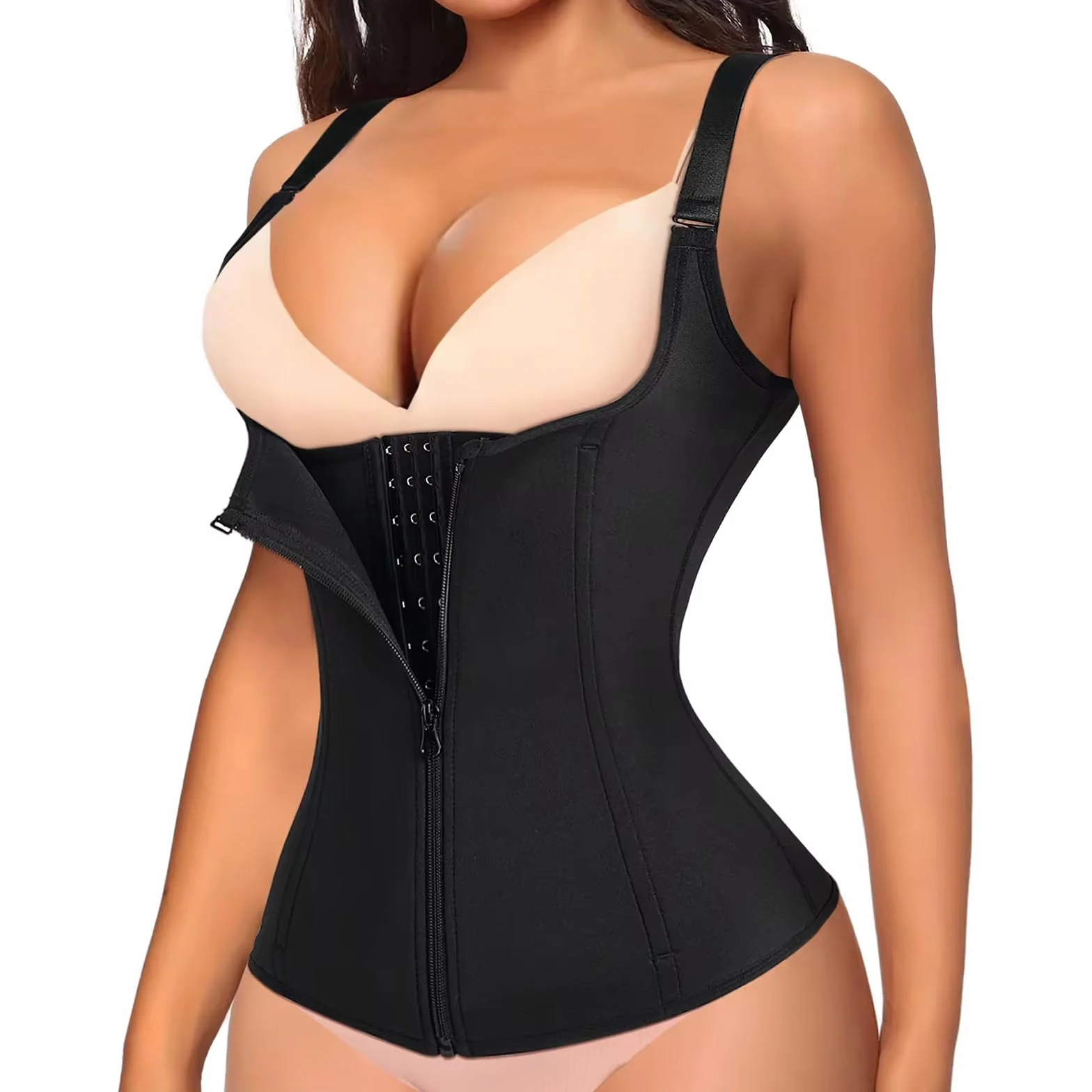 DKDDSSS Trener talii, damski gorset do trenera talii, modelujący sylwetkę, wyszczuplający brzuch, modelujący sylwetkę, z regulowanymi ramiączkami, czarny, Czarny, L