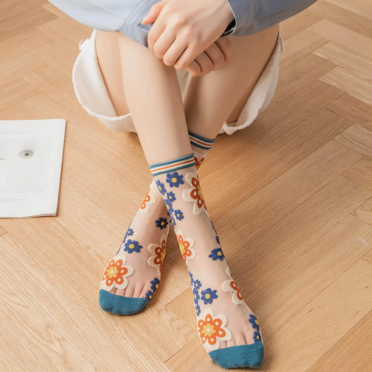 5 par Letnie kwiatowe wzorzyste skarpetki damskie krótkie przezroczyste nylonowe pończochy do kostek letnie skarpetki damskie moda cienkie skarpetki damskie przezroczyste skarpetki damskie