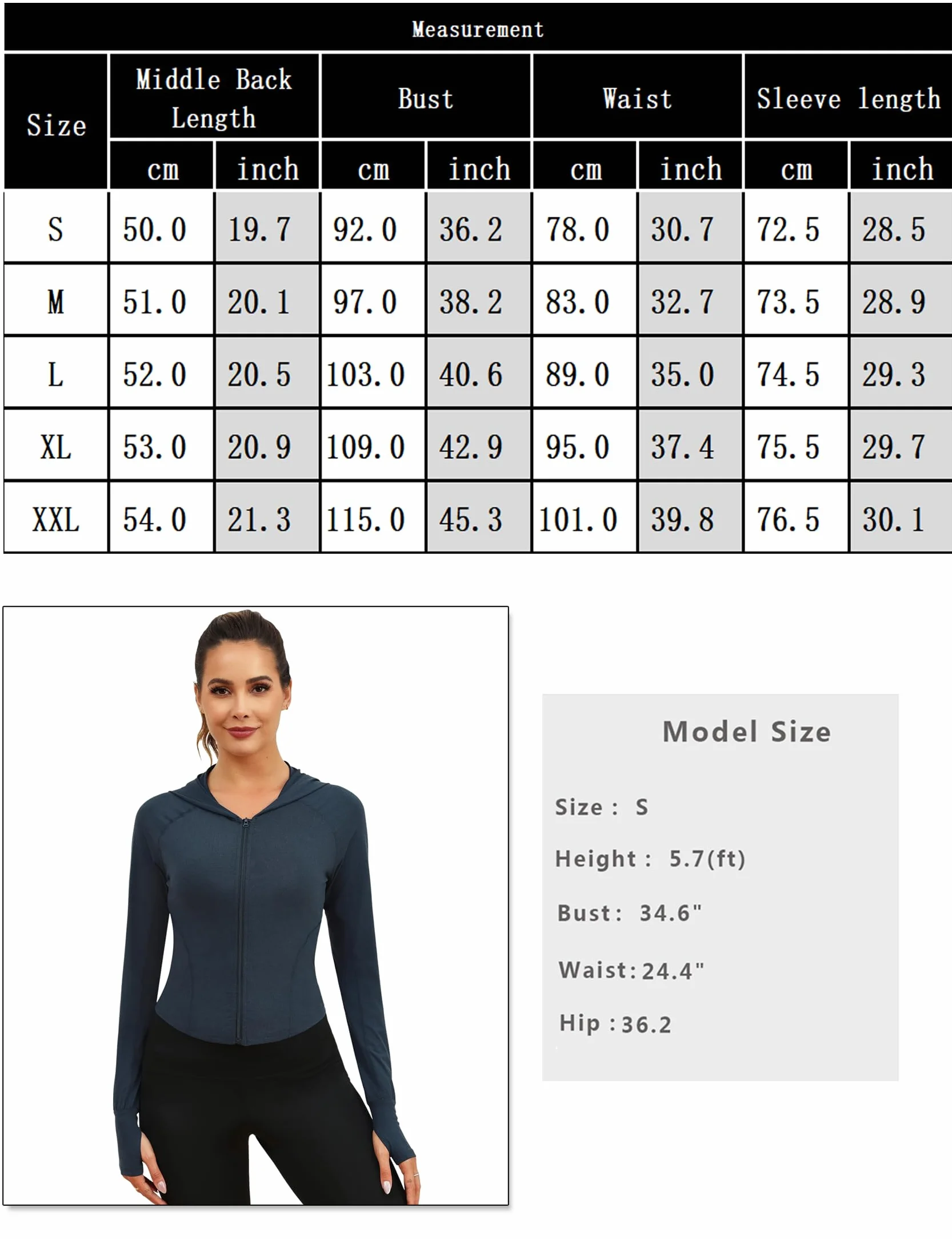 Terecey Damska kurtka sportowa z kapturem Kurtka do biegania, Joga Trening z długim rękawem, sportowa koszula fitness, slim fit