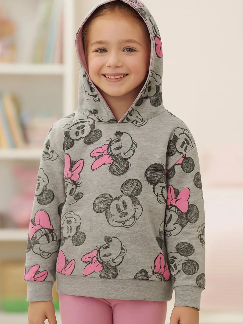Disney Minnie Mouse bluza z kapturem dla dziewczynek - dziecięca bluza z kapturem bluza z kapturem szara/różowa