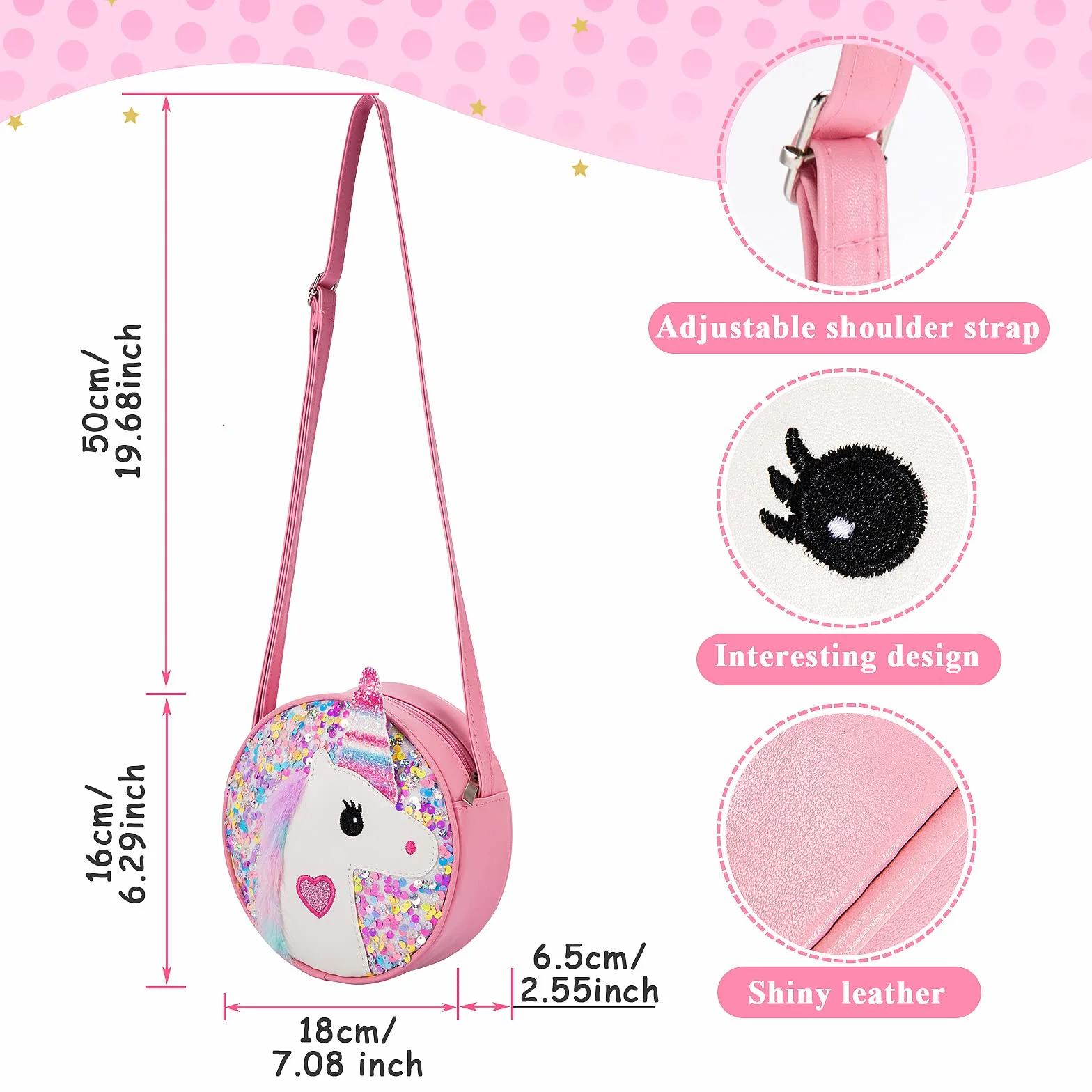 HIFOT Jednorożec torebka crossbody z zestawem biżuterii, mała dziewczynka, brokatowa torebka, naszyjnik, bransoletka, spinki do włosów, zestaw akcesoriów, biżuteria, upominki, prezent